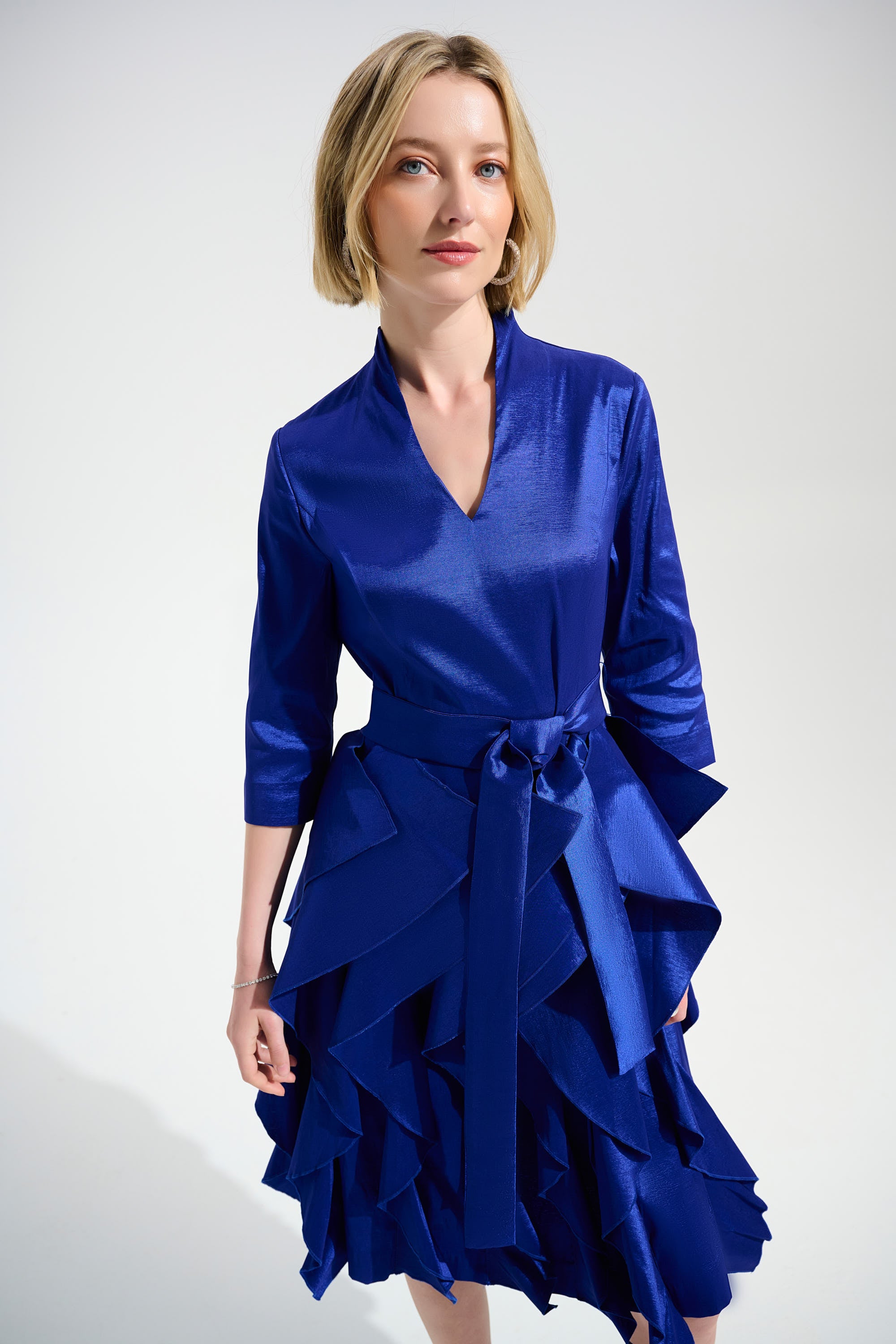Joseph Ribkoff Signature Stretch Taffeta Dress | Cascading Ruffle Skirt