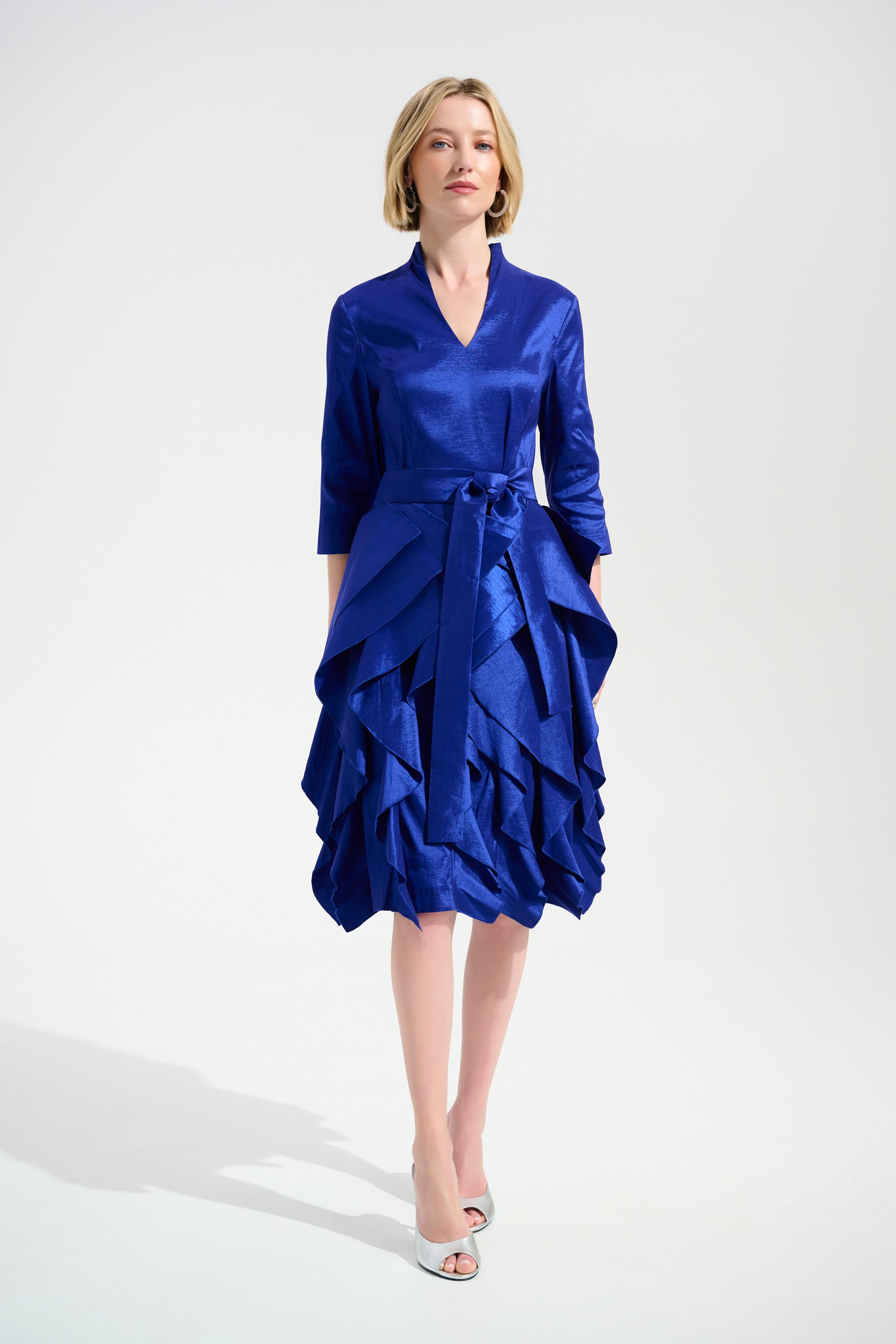 Joseph Ribkoff Signature Stretch Taffeta Dress | Cascading Ruffle Skirt