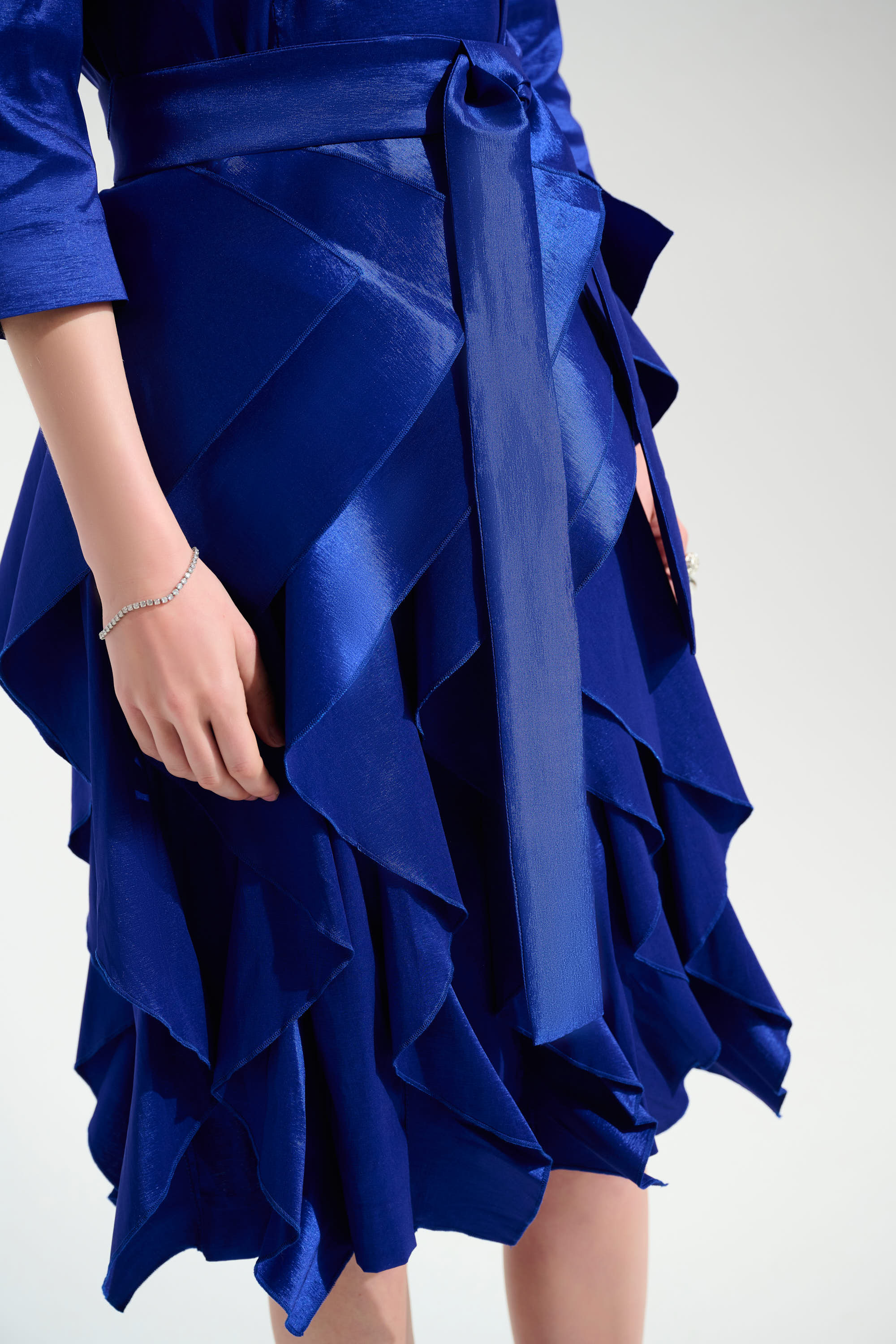 Joseph Ribkoff Signature Stretch Taffeta Dress | Cascading Ruffle Skirt