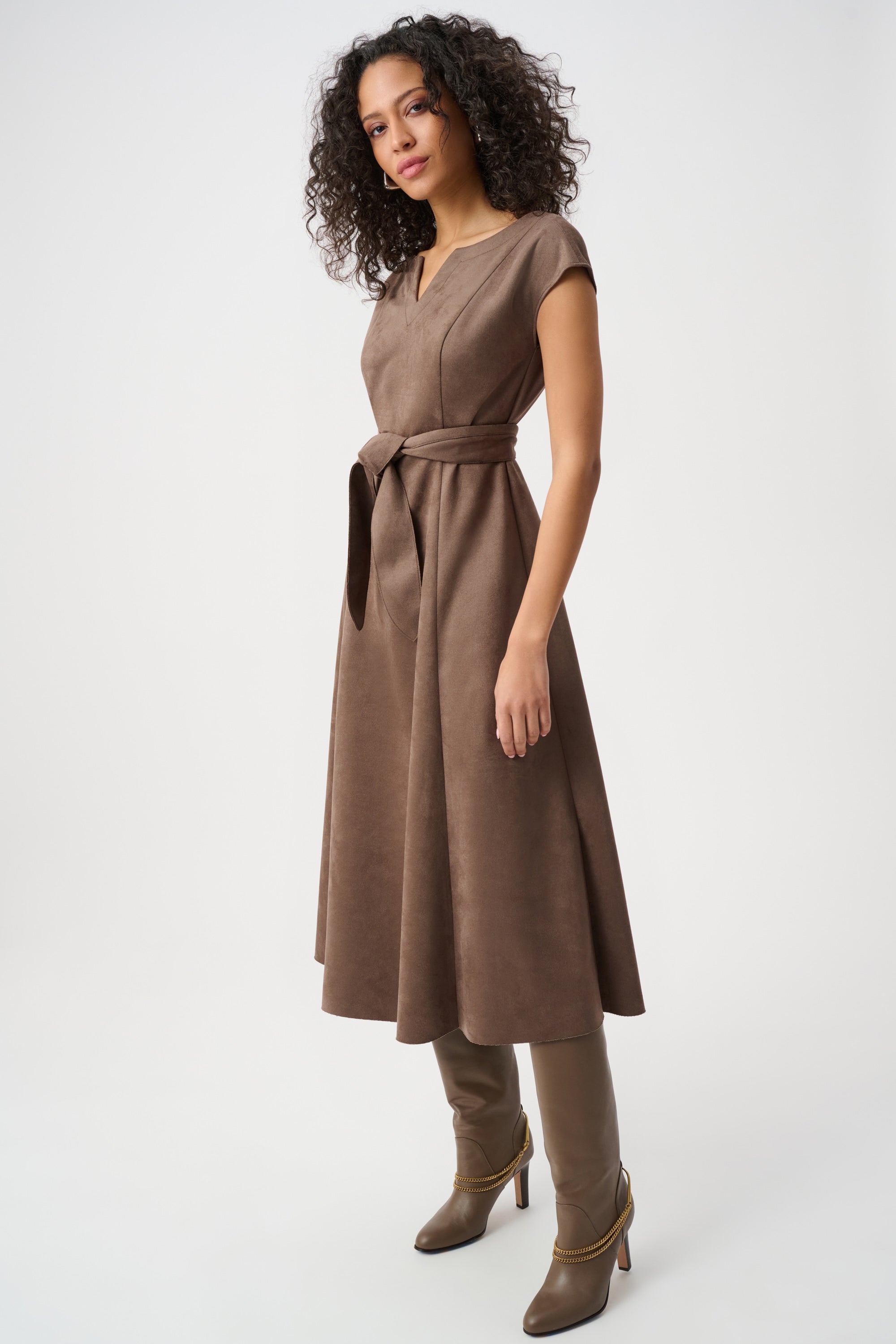 JOSEPH RIBKOFF SCUBA SUEDE FIT-AND-FLARE DRESS