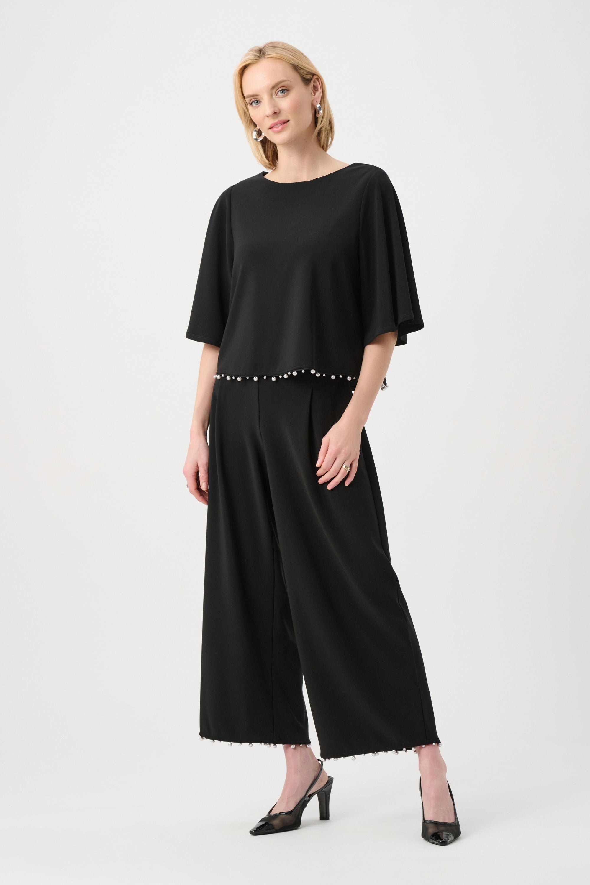 Joseph Ribkoff Silky Knit Flared Top With Pearl Detail