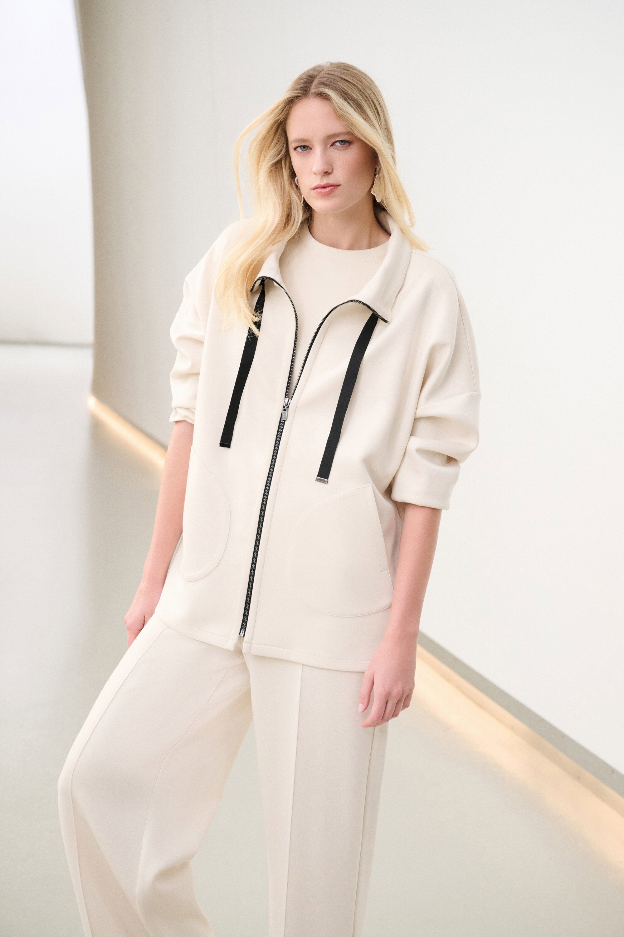Joseph Ribkoff Scuba Jersey Funnel-Neck Boxy Jacket