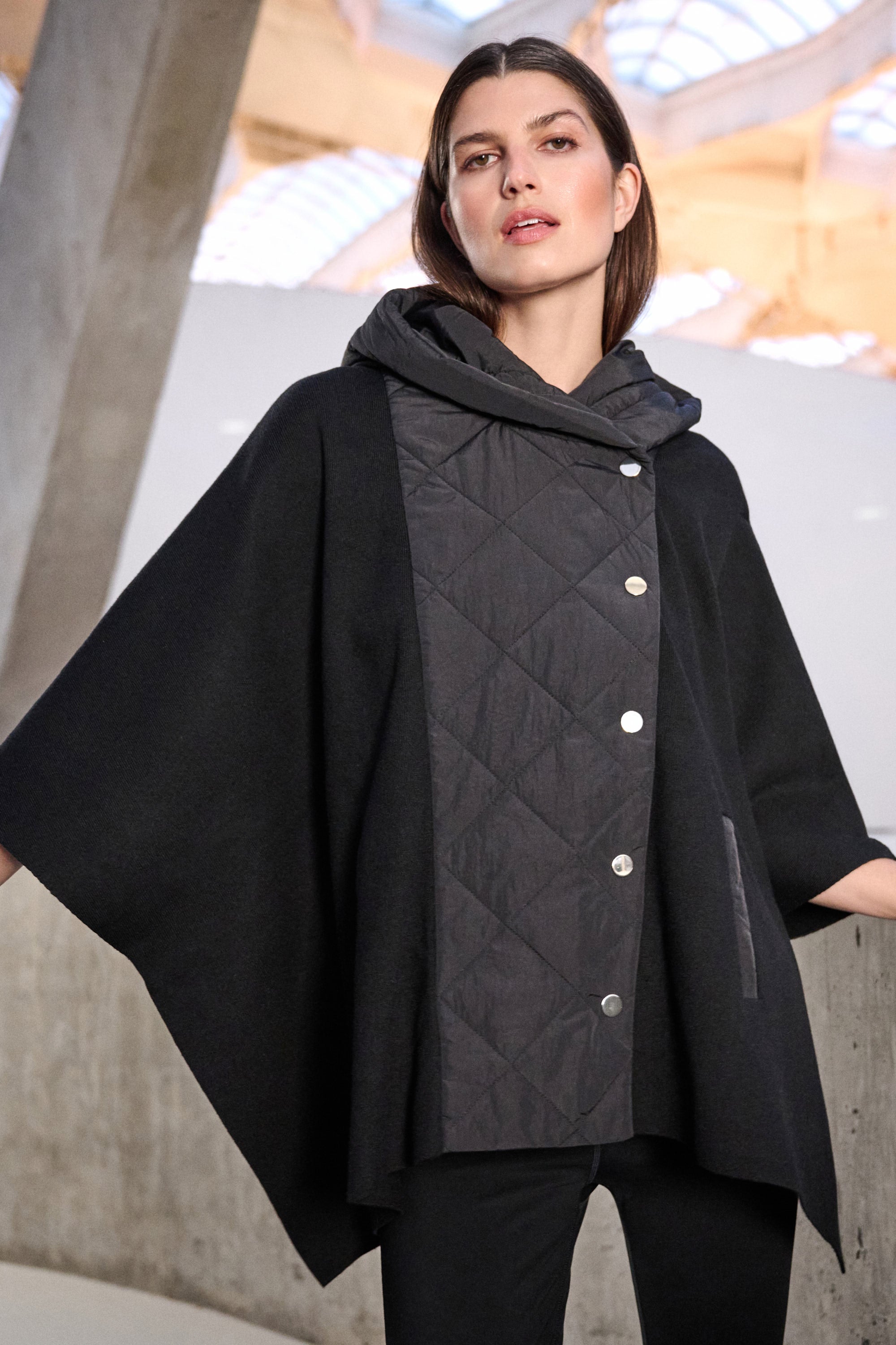 JOSEPH RIBKOFF SWEATER KNIT QUILTED PONCHO JACKET