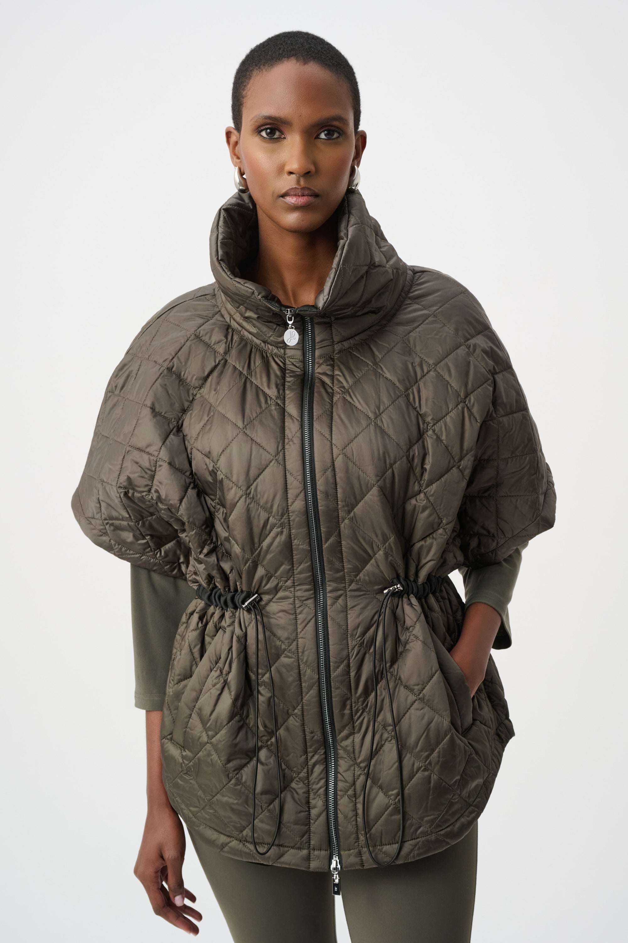 JOSEPH RIBKOFF QUILTED NYLON SHAWL-NECK BOXY VEST