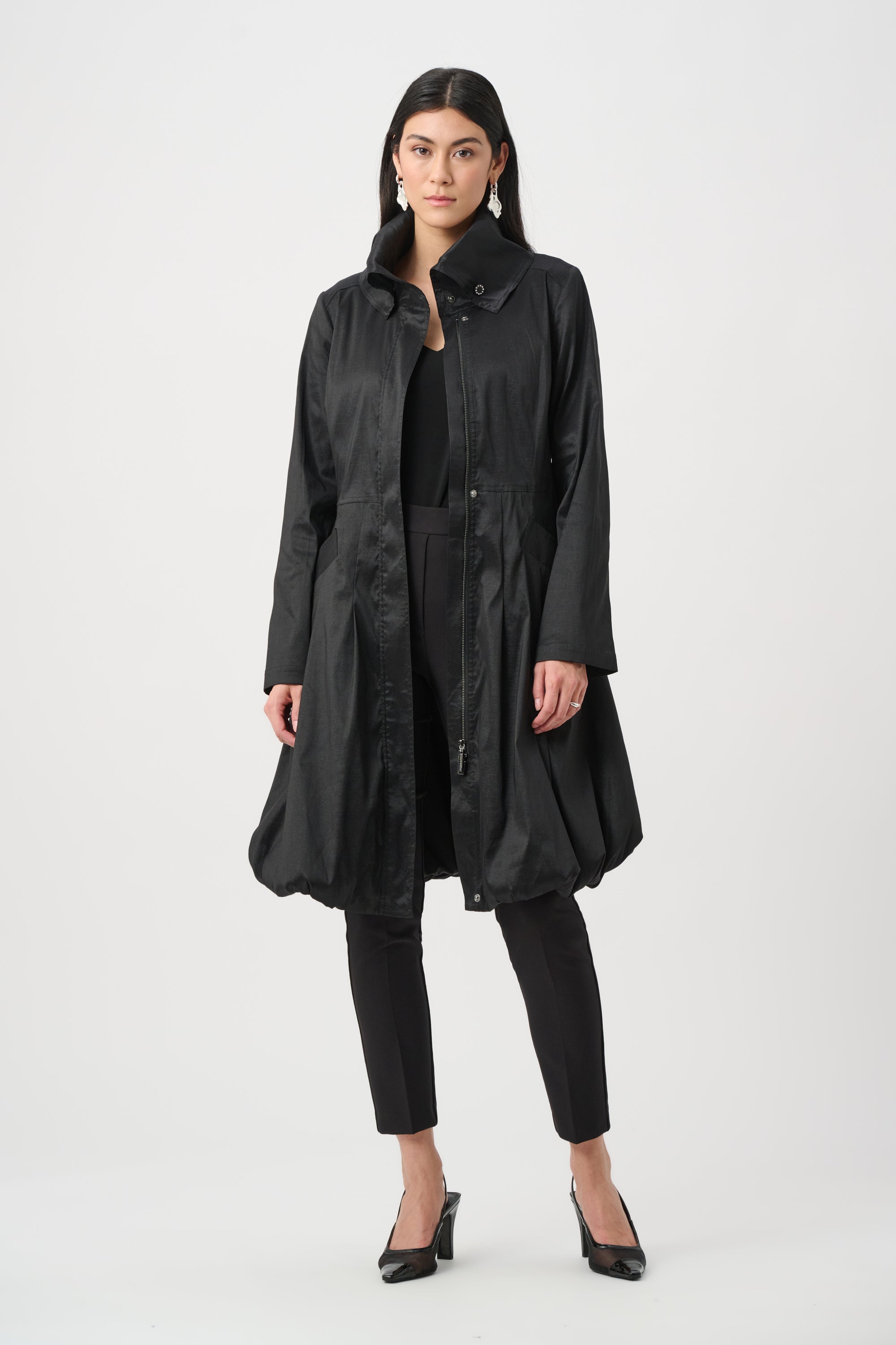 Joseph Ribkoff Stretch Taffeta Belted Fit & Flare Balloon Coat