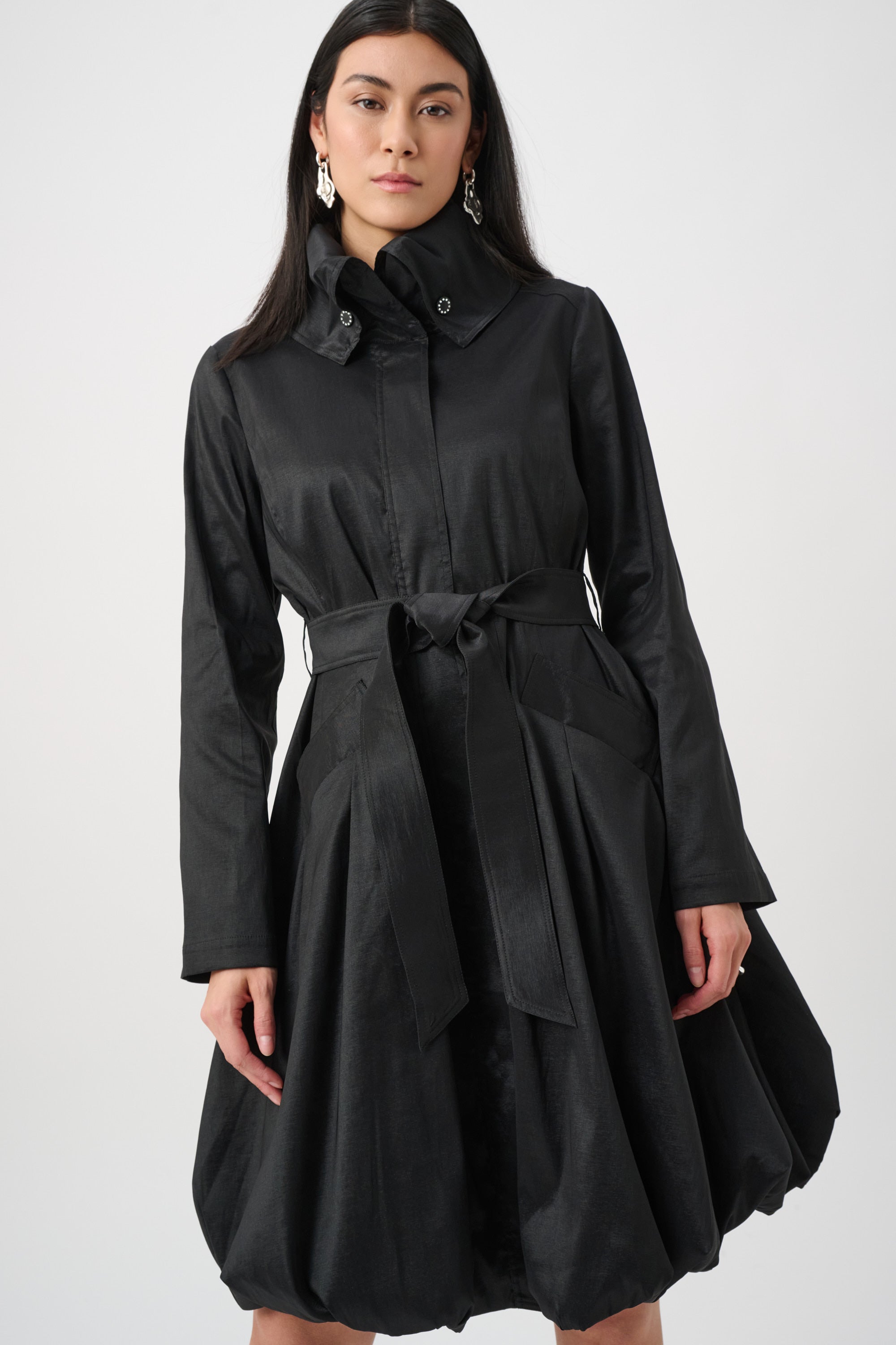 Joseph Ribkoff Stretch Taffeta Belted Fit & Flare Balloon Coat