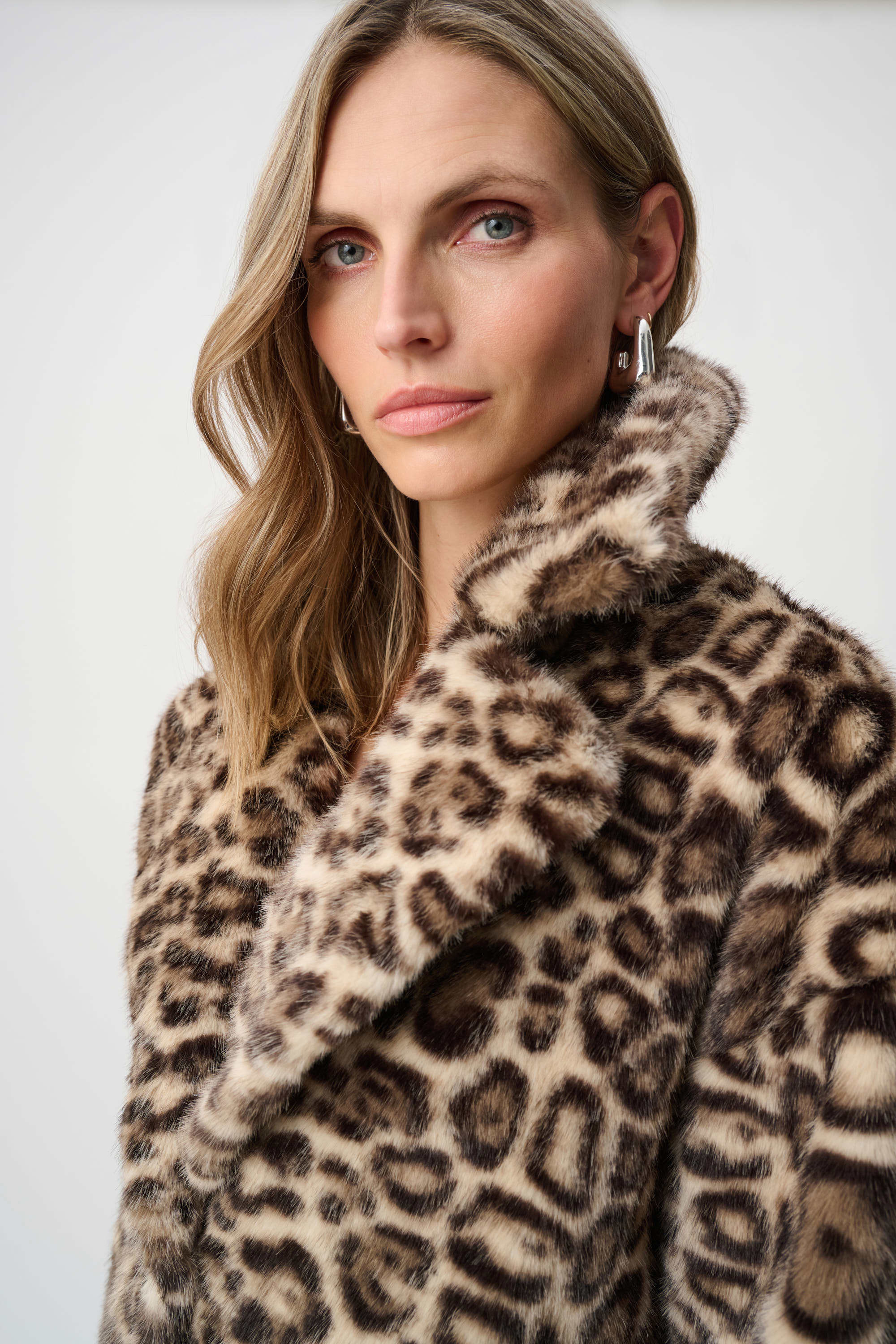 Joseph Ribkoff Faux Fur Leopard Print Straight Coat