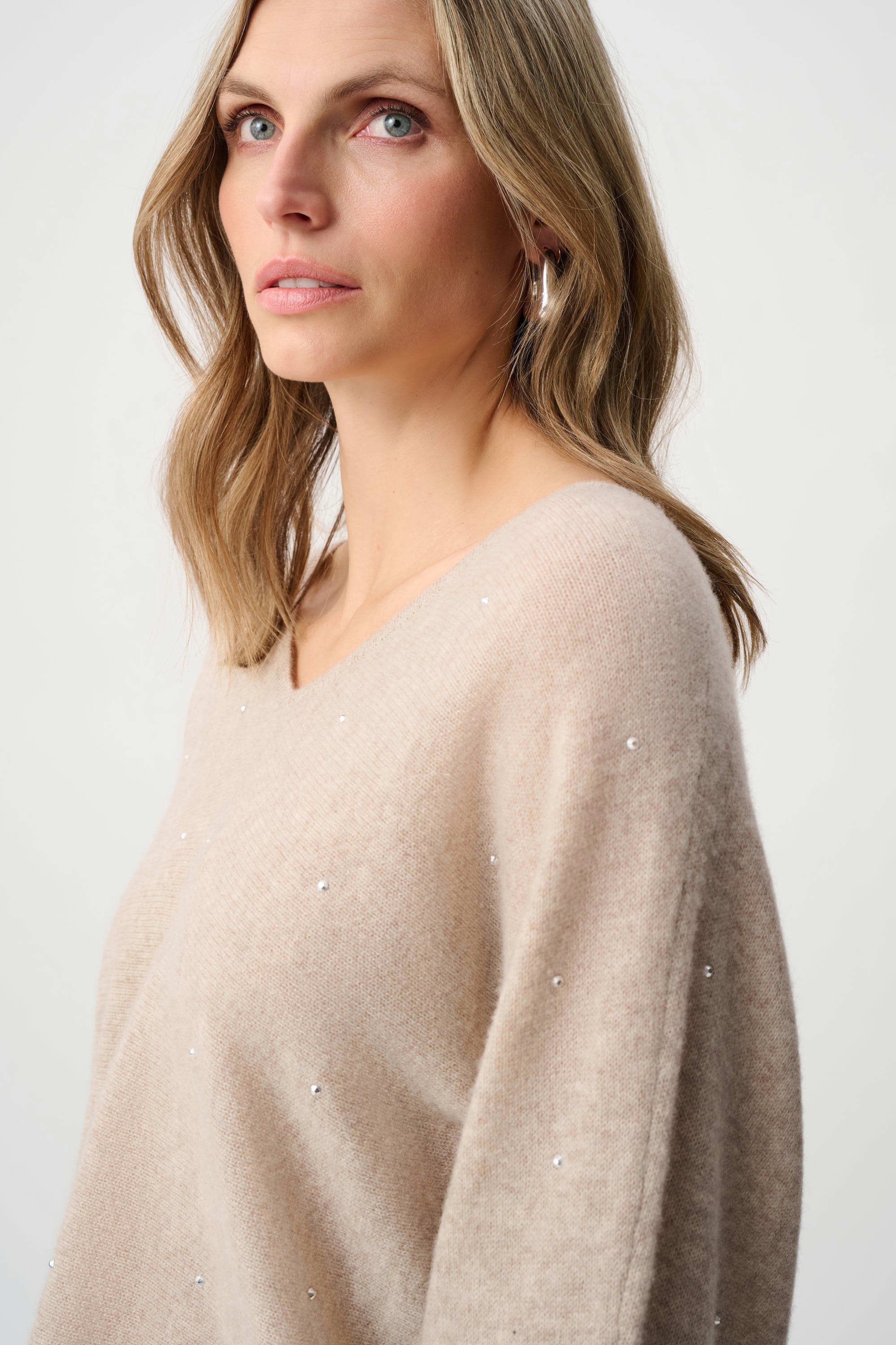 Joseph Ribkoff Cashmere Boxy Sweater With Rhinestone Detail