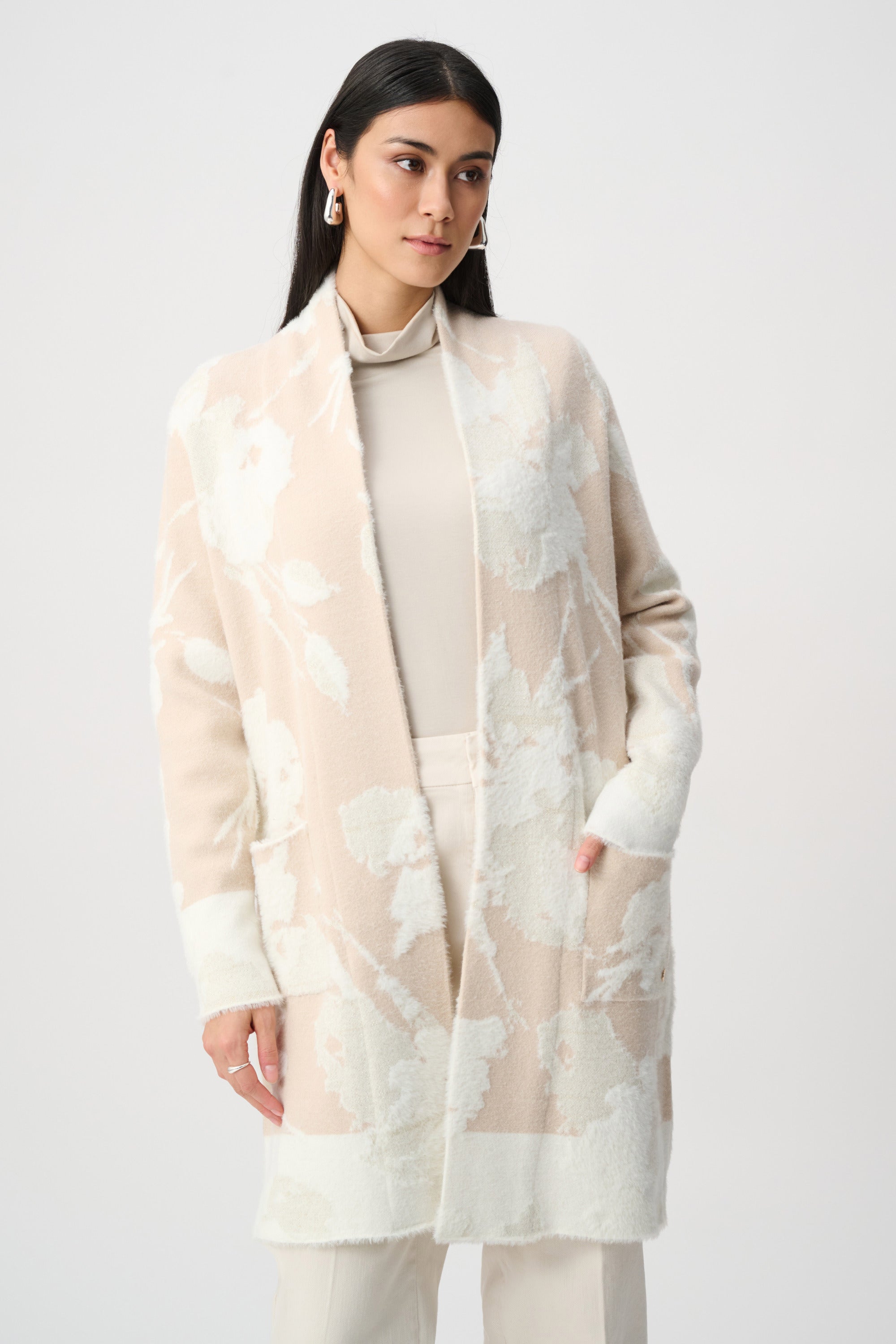 Joseph Ribkoff Abstract Jacquard Sweater Knit Long Cardigan