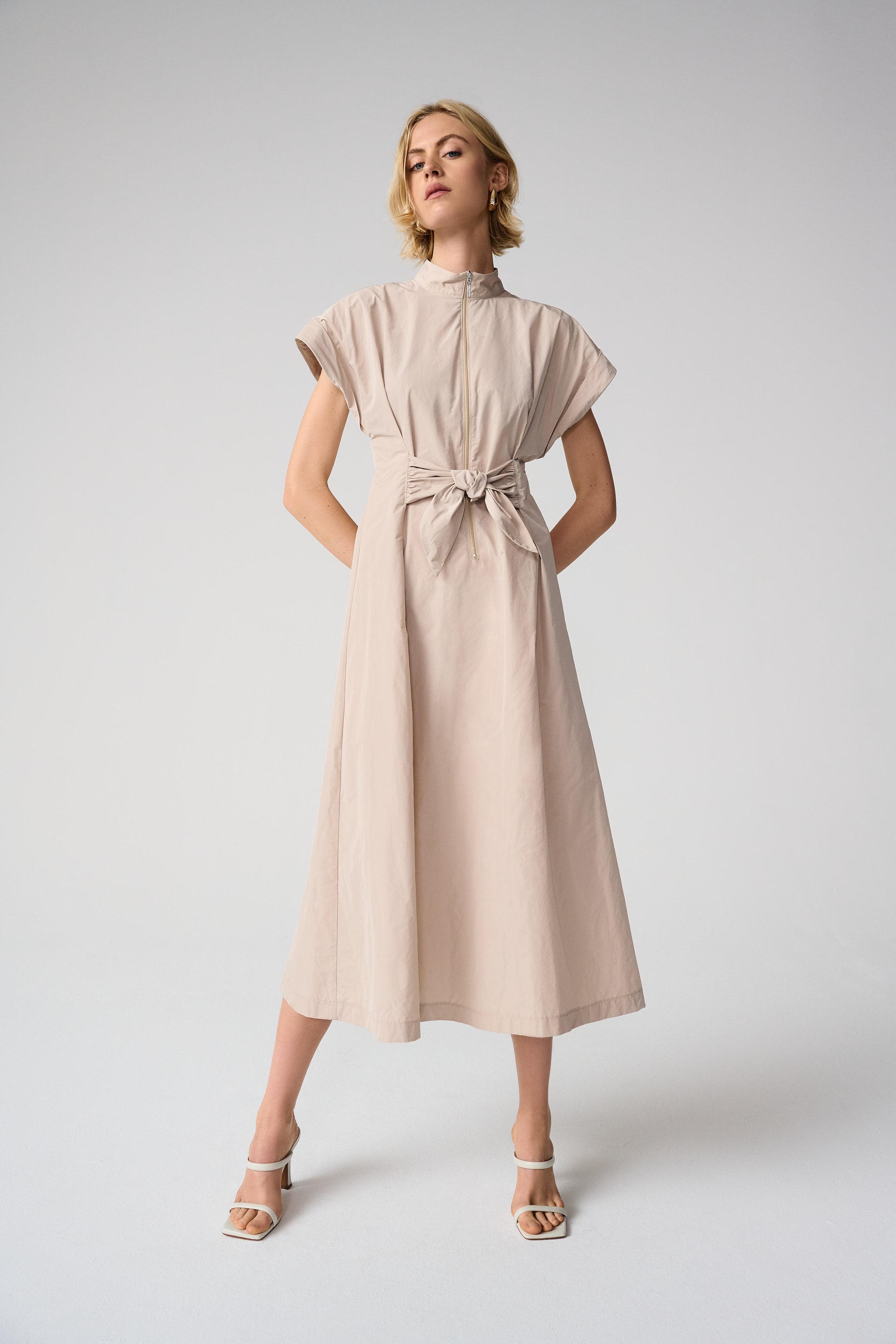 Joseph Ribkoff 261177 fit and flare dress with tie waist, detail