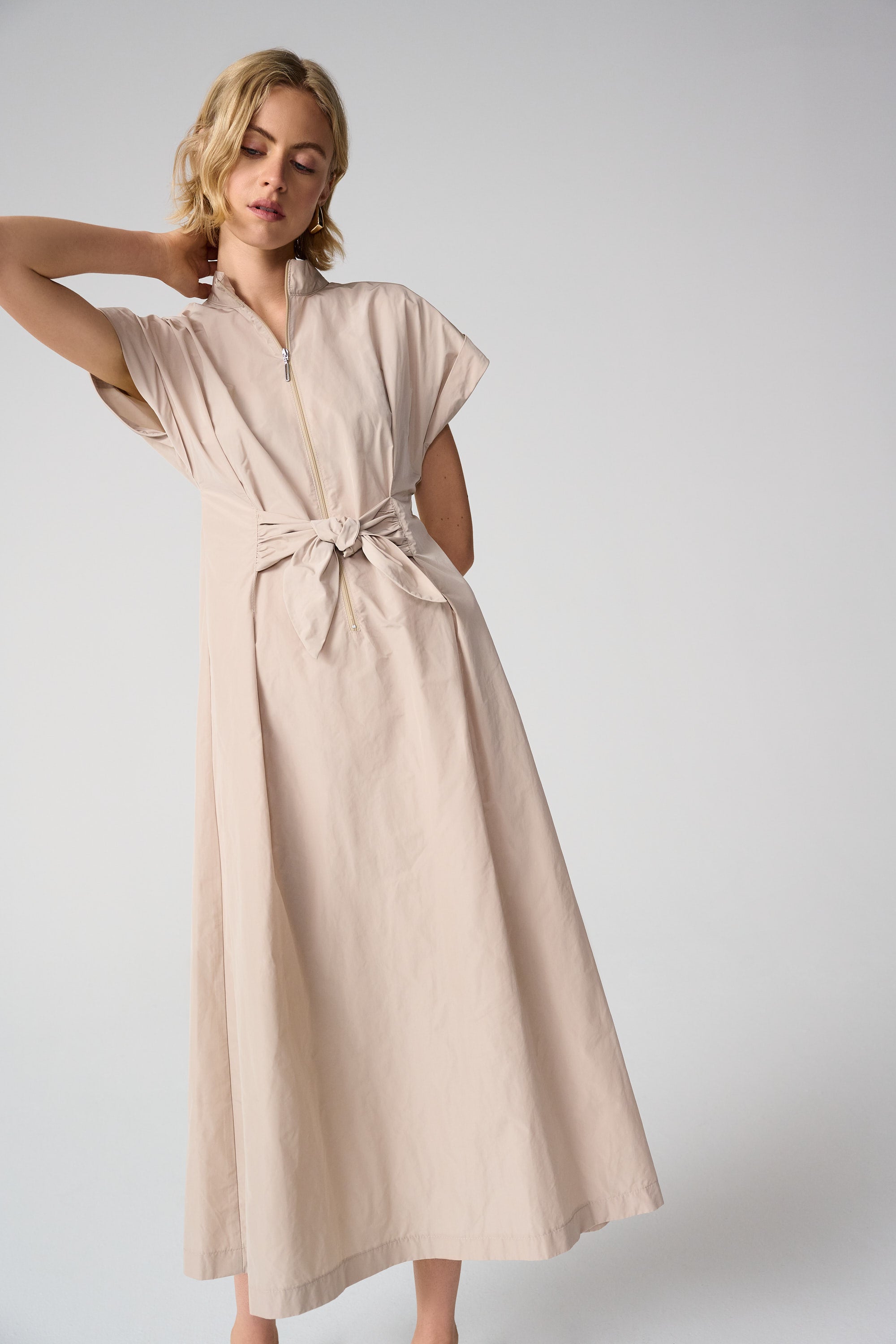Joseph Ribkoff 261177 fit and flare dress with tie waist, side