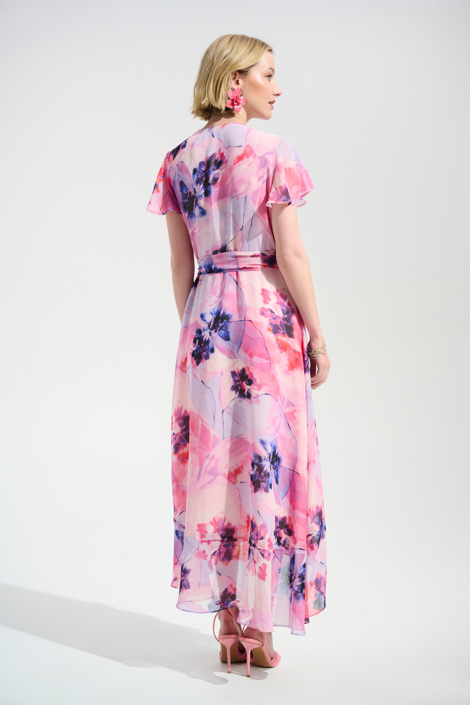 Joseph Ribkoff Signature Chiffon Wrap Midi Dress | Rhinestone Detail