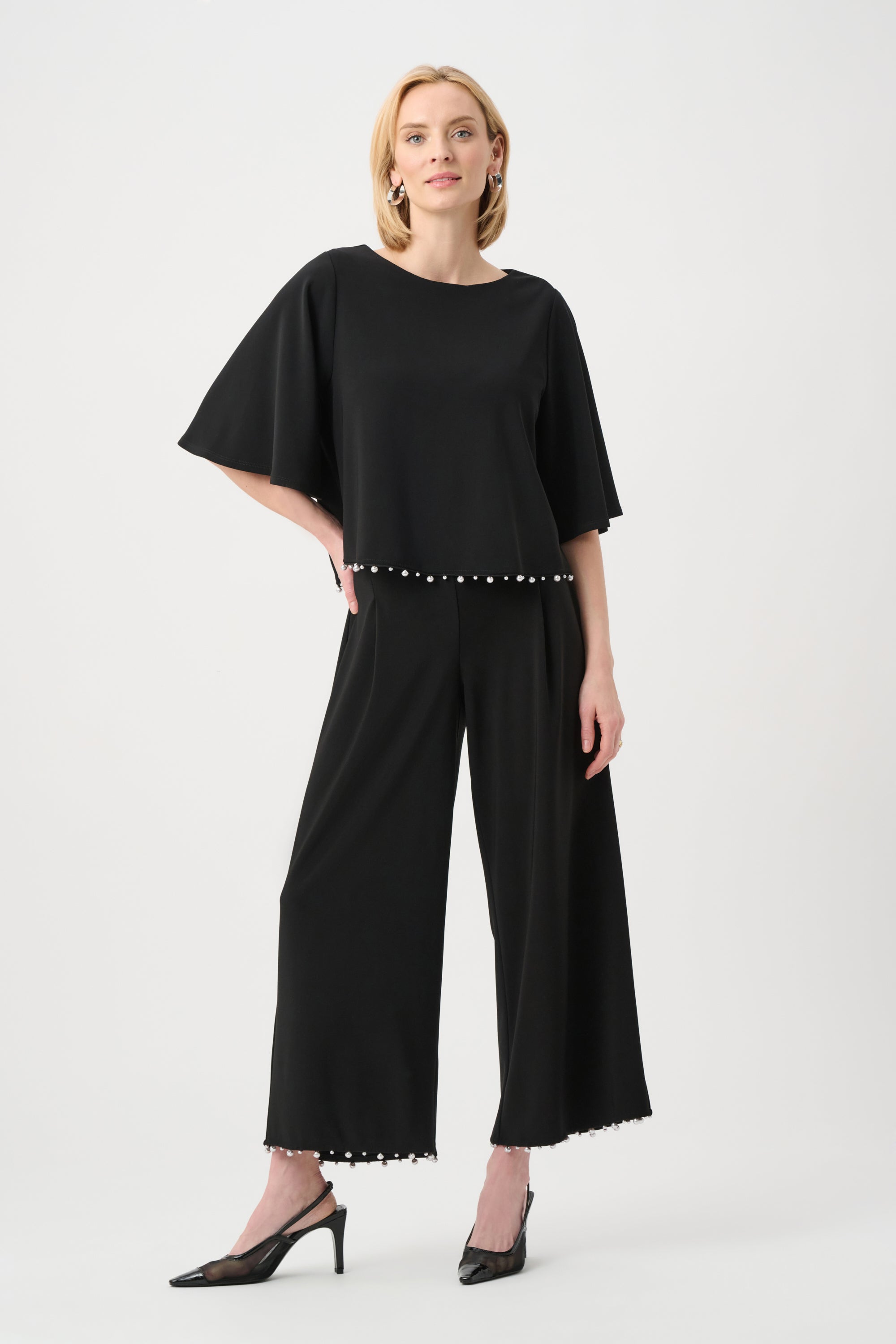 Joseph Ribkoff Silky Knit Pearl-Trim Culotte Pants