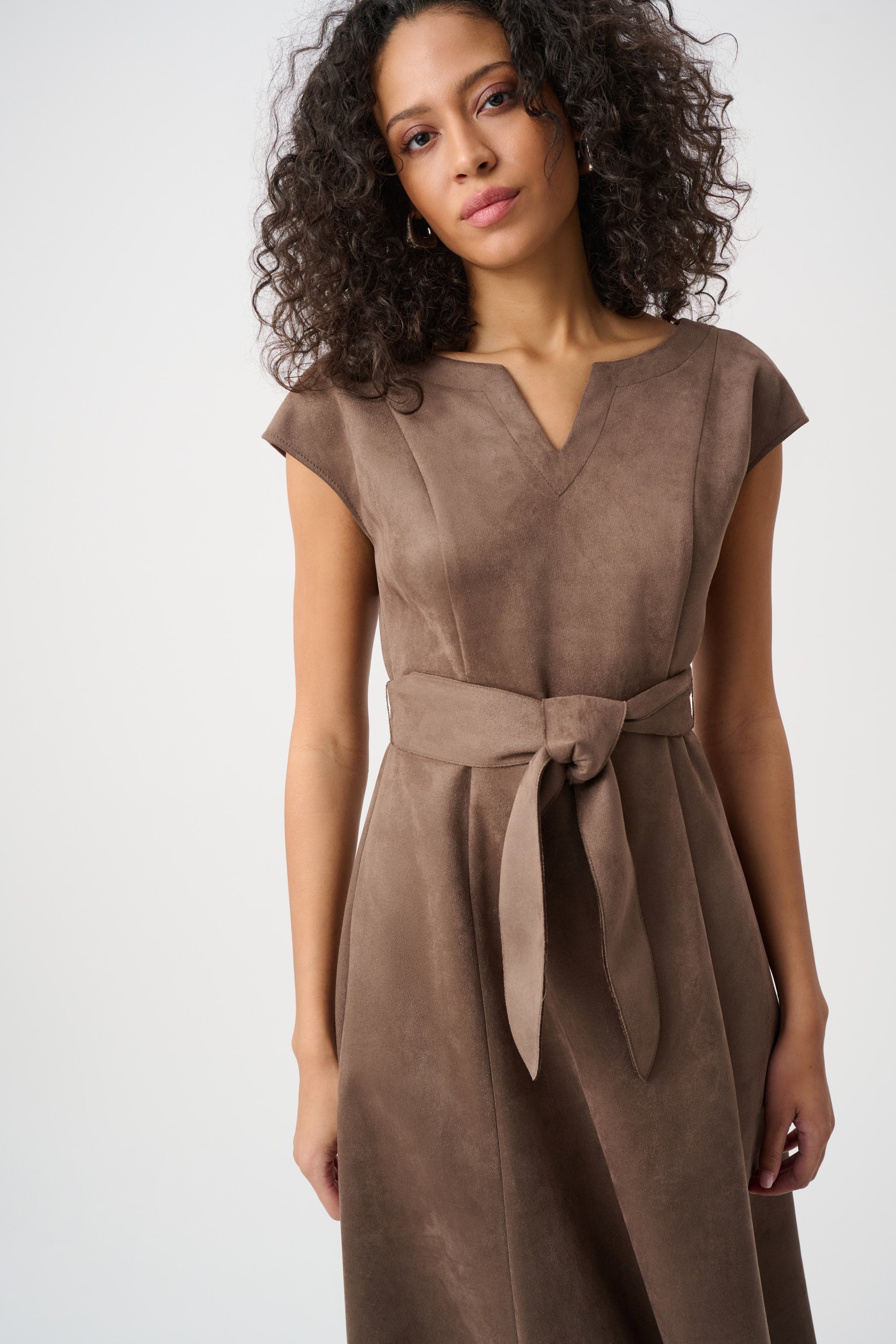JOSEPH RIBKOFF SCUBA SUEDE FIT-AND-FLARE DRESS