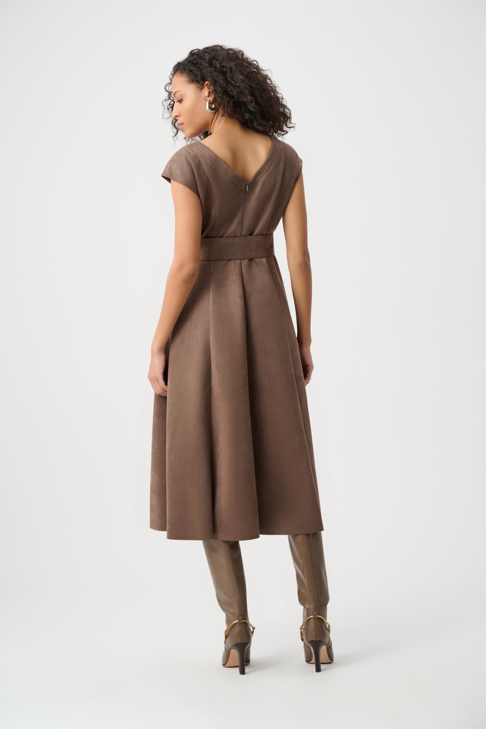 JOSEPH RIBKOFF SCUBA SUEDE FIT-AND-FLARE DRESS