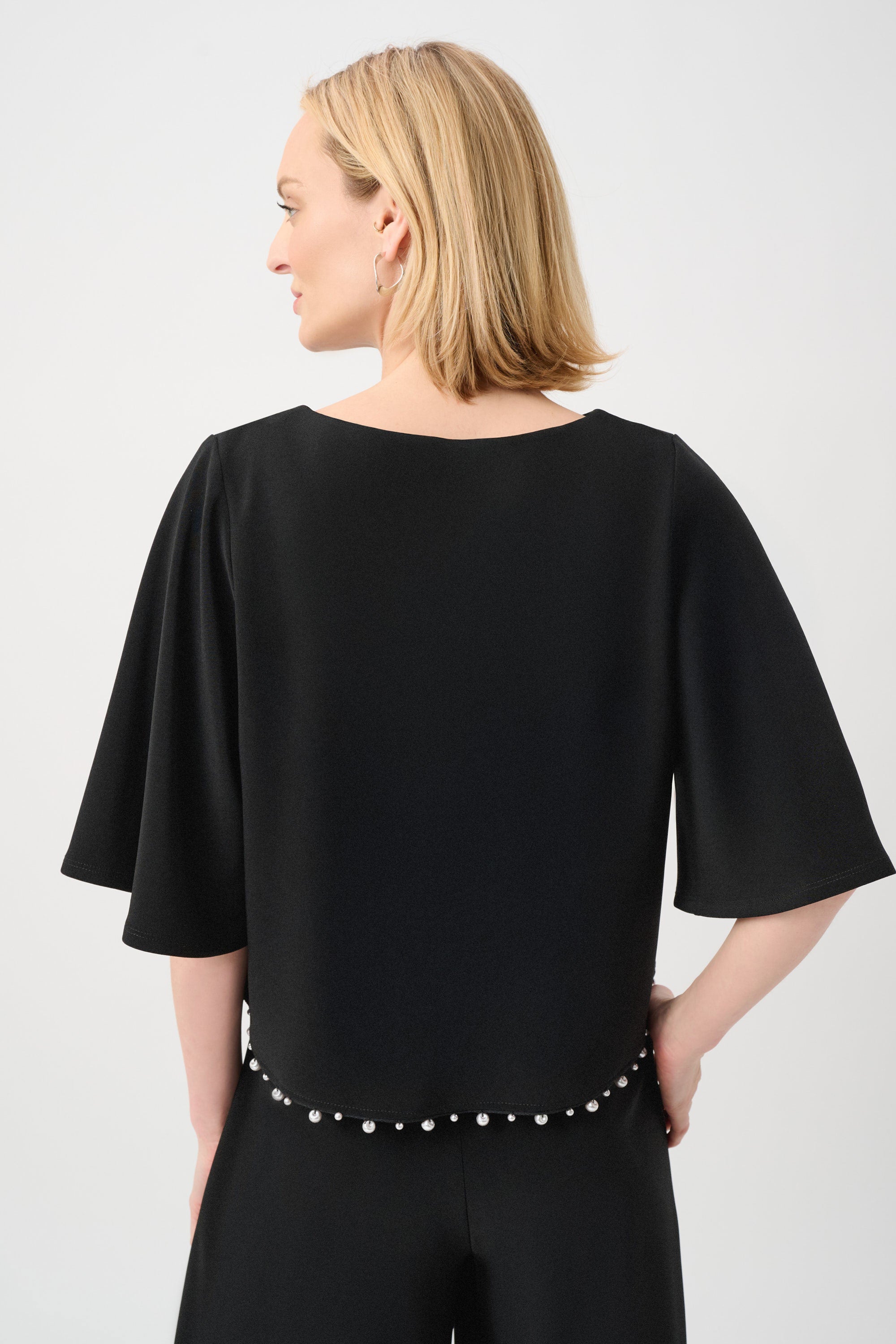Joseph Ribkoff Silky Knit Flared Top With Pearl Detail