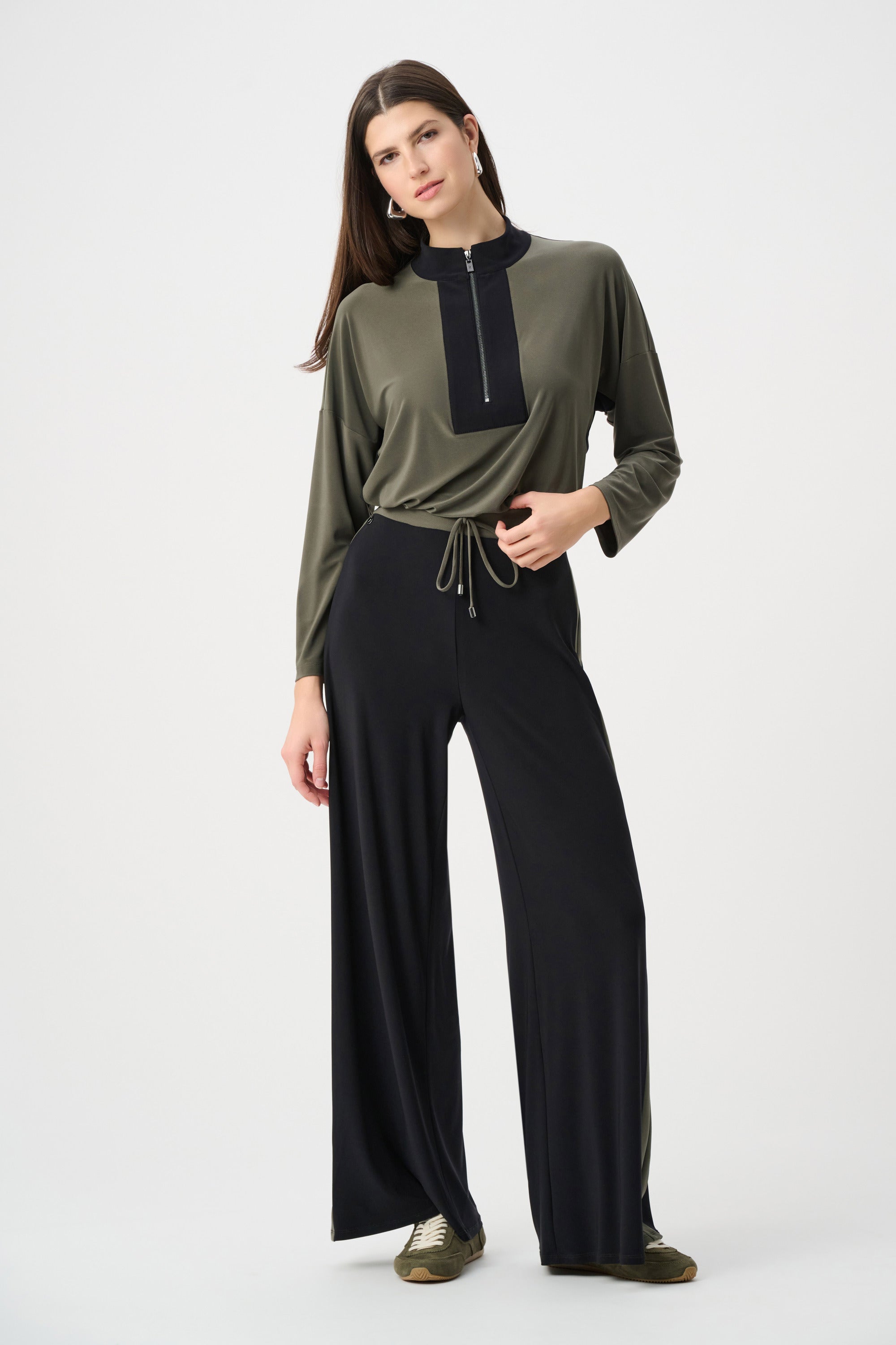 Joseph Ribkoff Silky Knit Color Block Wide Leg Pull-On Pants