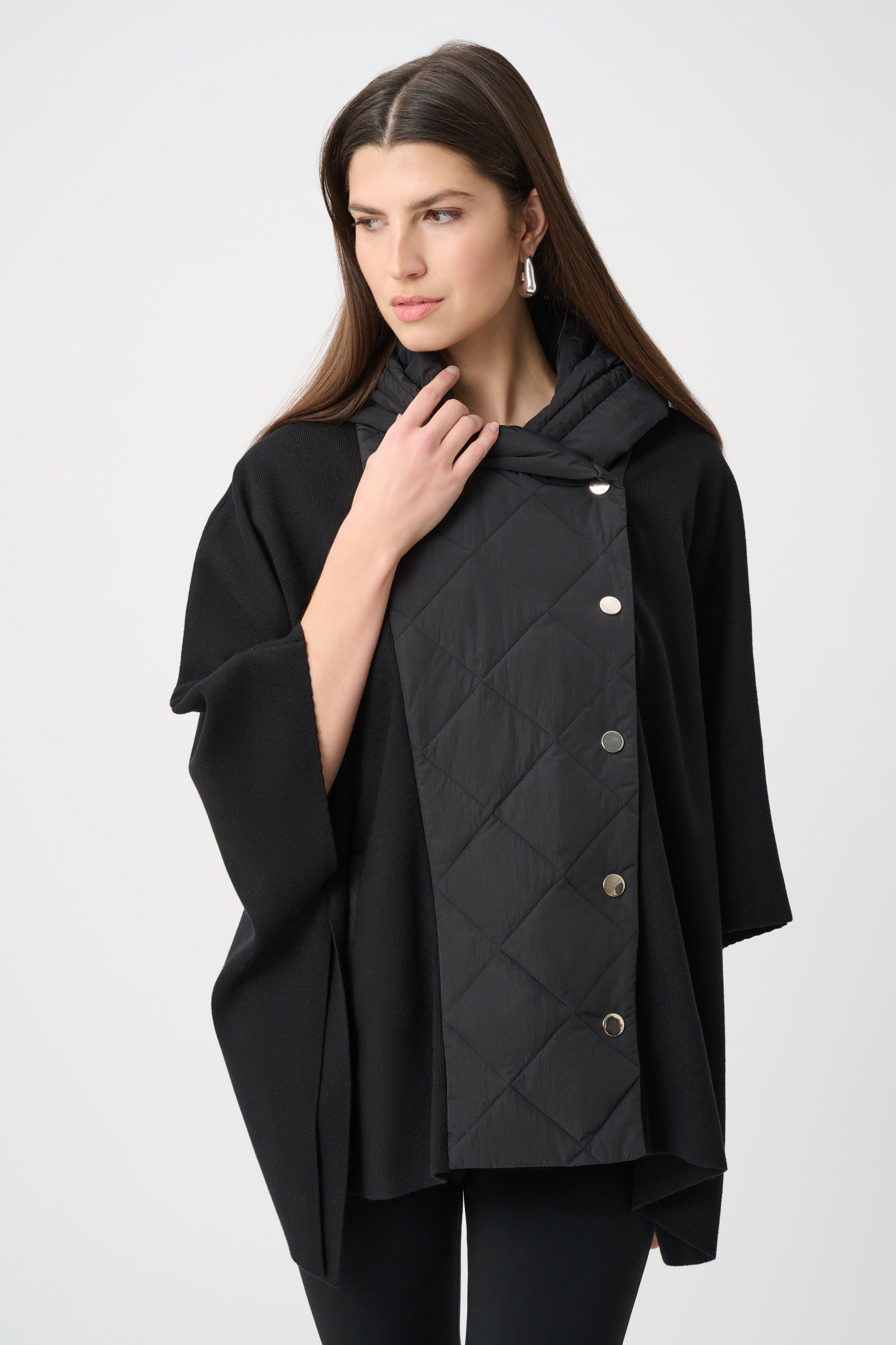 JOSEPH RIBKOFF SWEATER KNIT QUILTED PONCHO JACKET