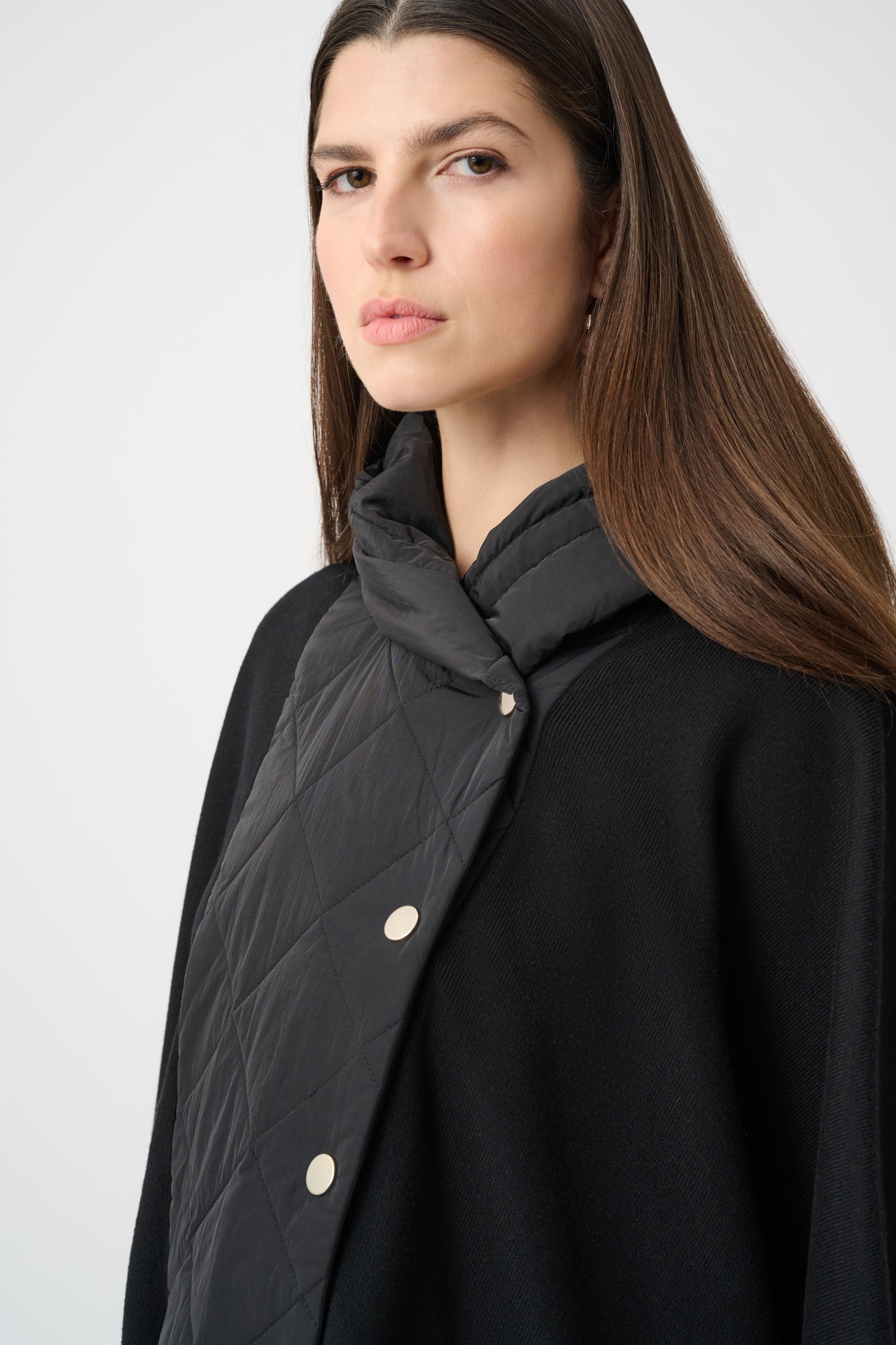 JOSEPH RIBKOFF SWEATER KNIT QUILTED PONCHO JACKET