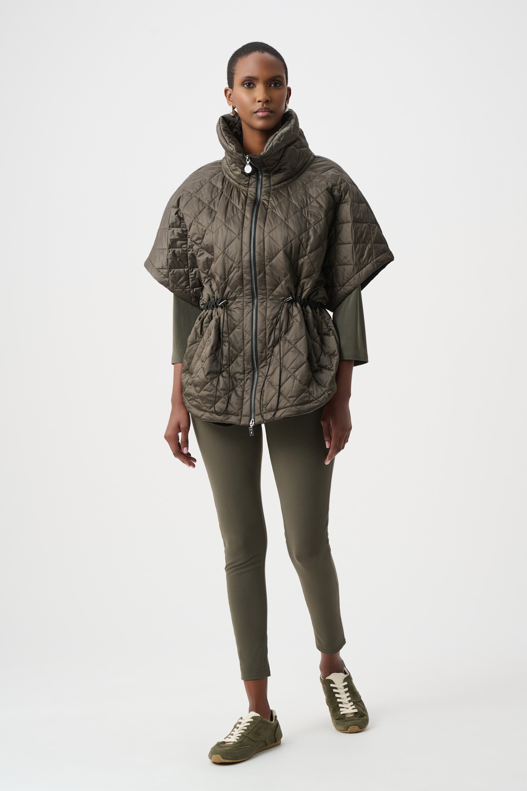 JOSEPH RIBKOFF QUILTED NYLON SHAWL-NECK BOXY VEST