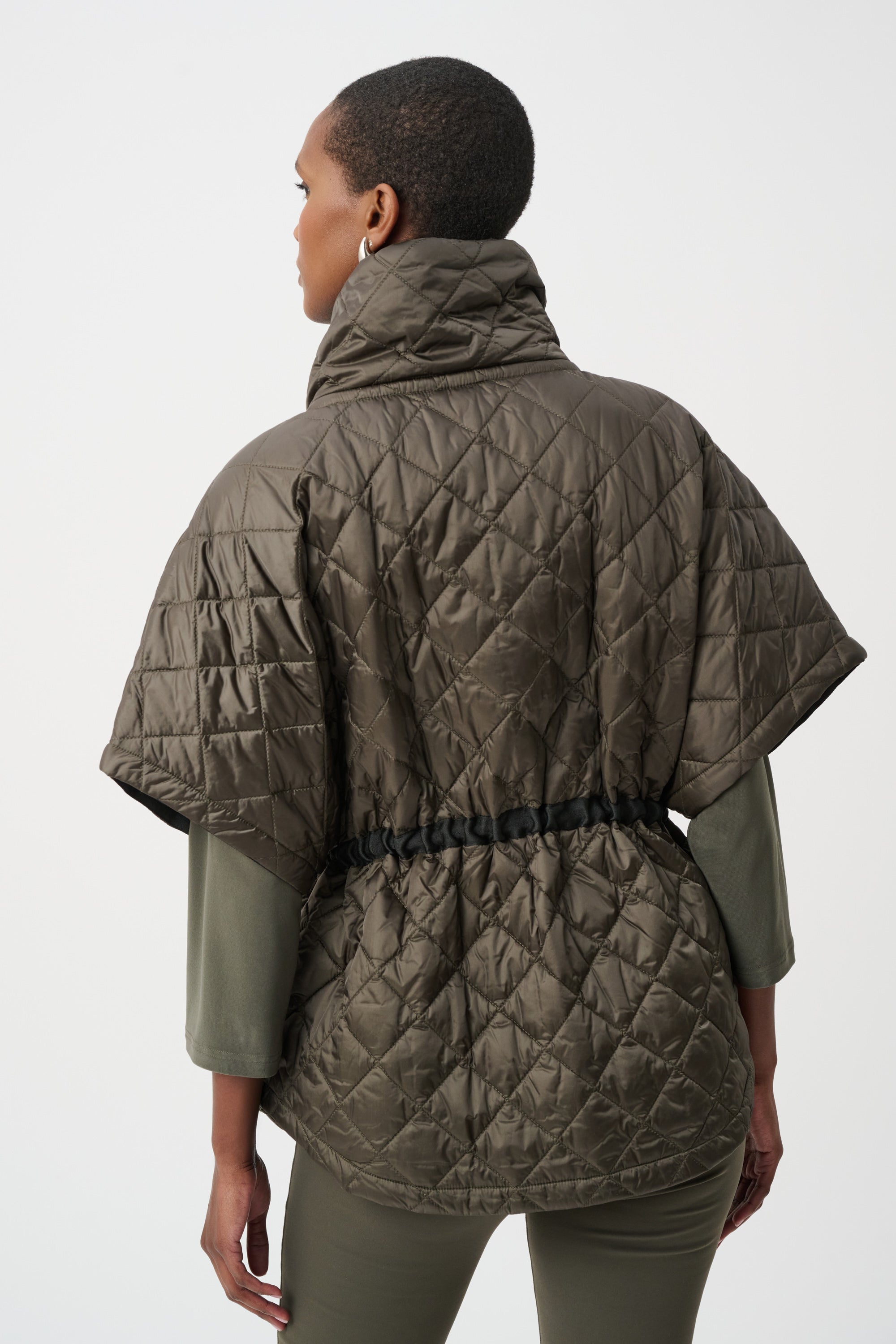 JOSEPH RIBKOFF QUILTED NYLON SHAWL-NECK BOXY VEST
