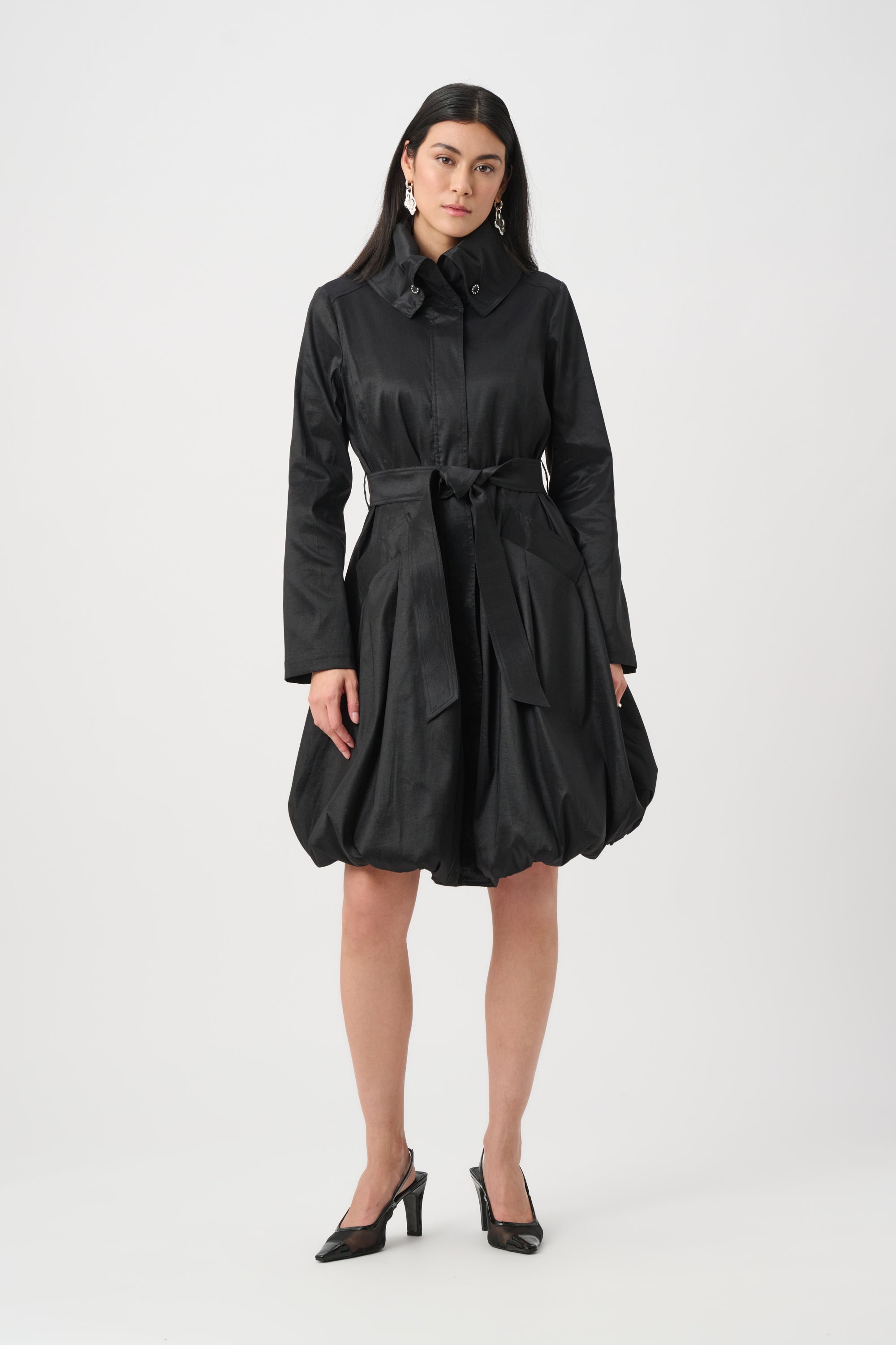 Joseph Ribkoff Stretch Taffeta Belted Fit & Flare Balloon Coat