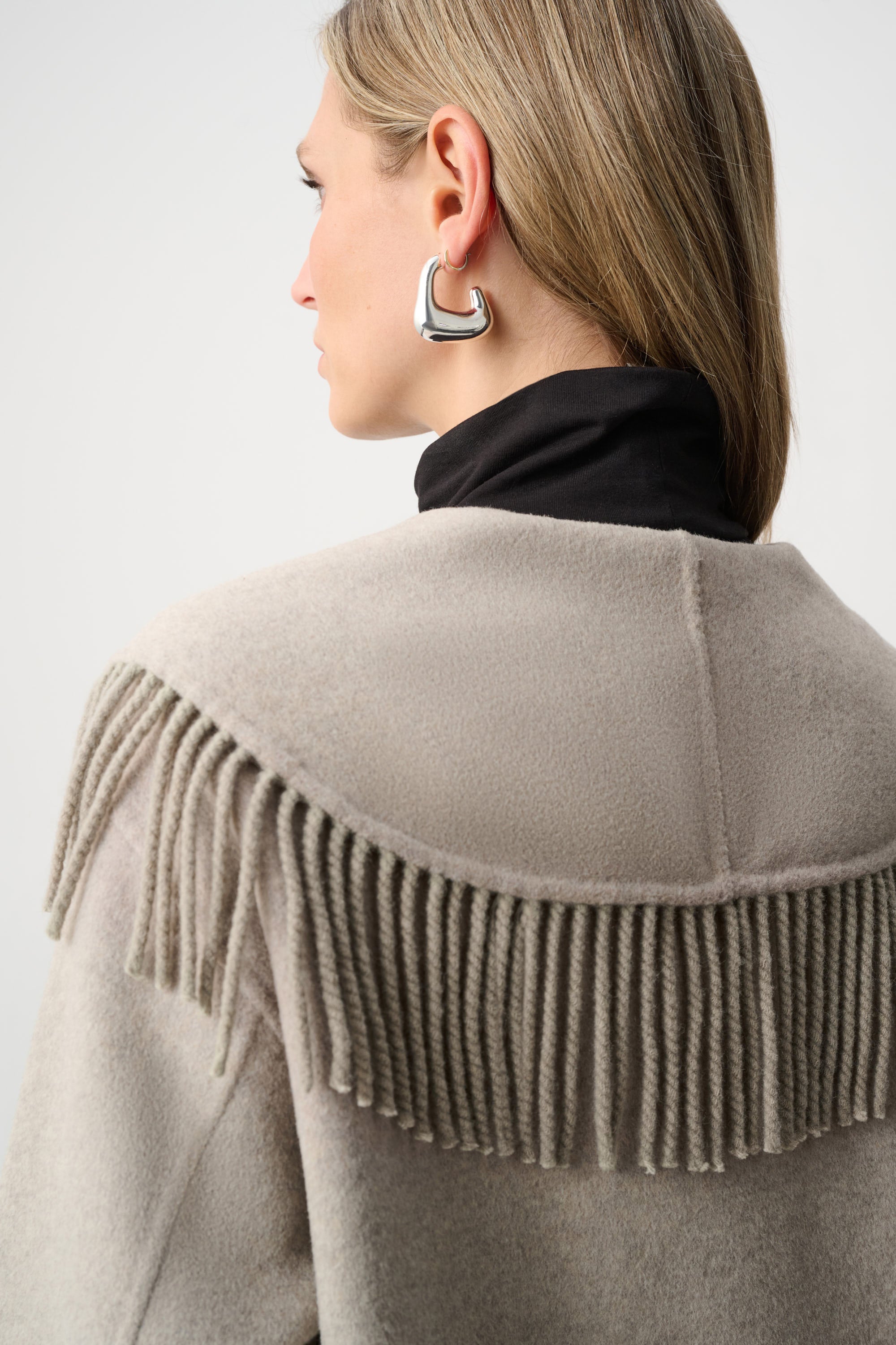 Joseph Ribkoff Wool Blend Shawl Collar Fringed Coat