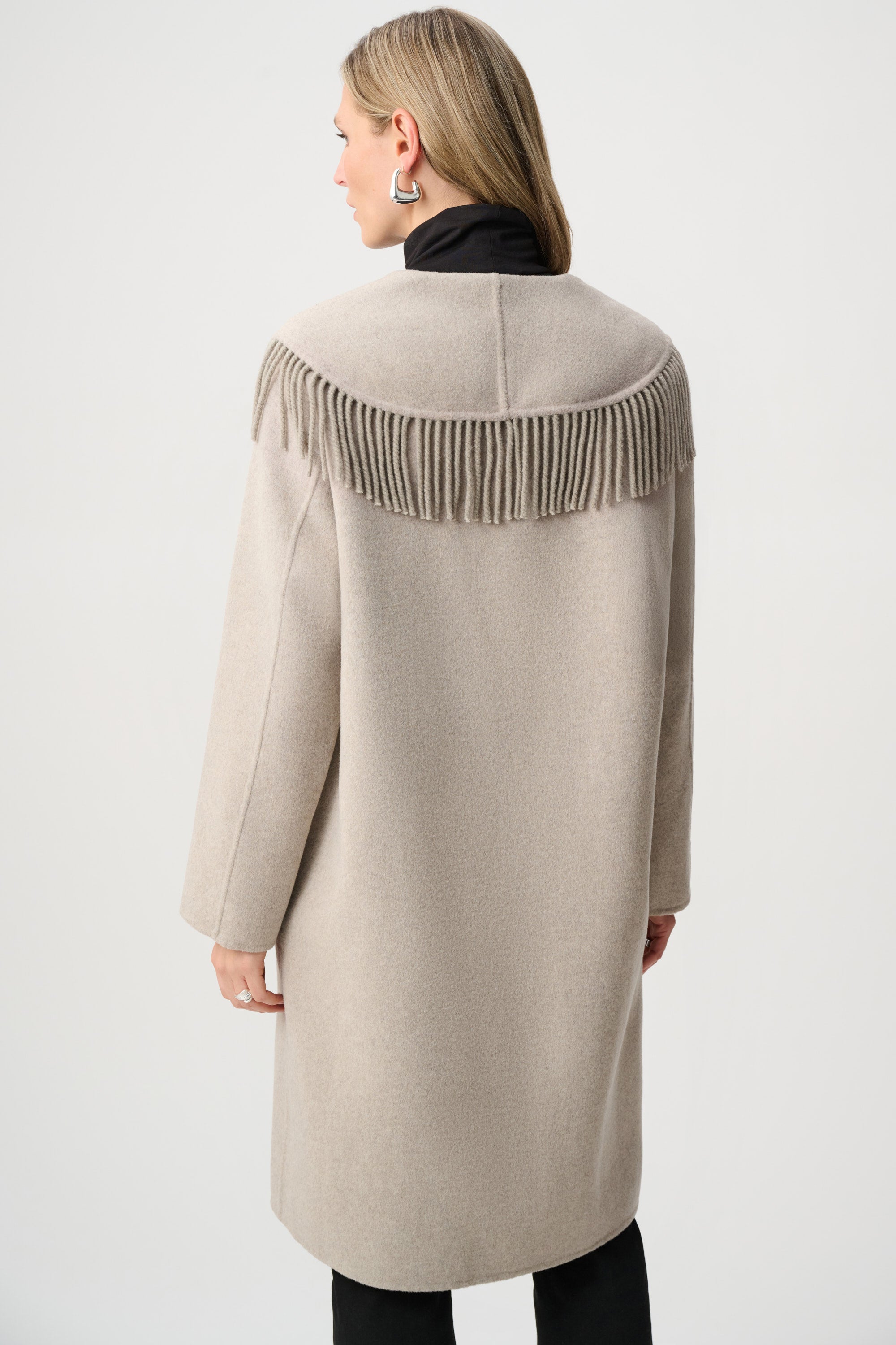 Joseph Ribkoff Wool Blend Shawl Collar Fringed Coat