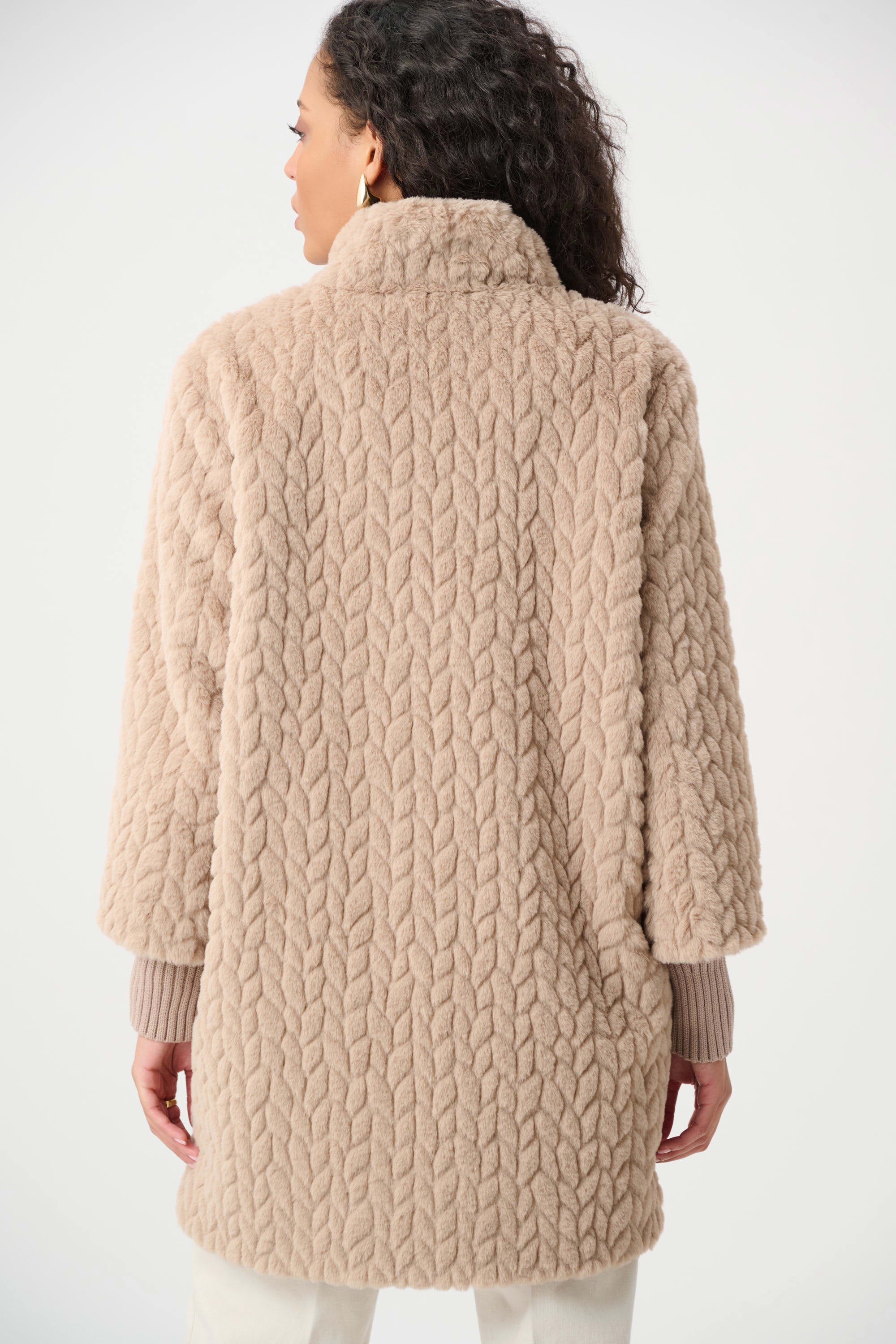 Joseph Ribkoff Textured Faux Fur Mock-Neck Coat