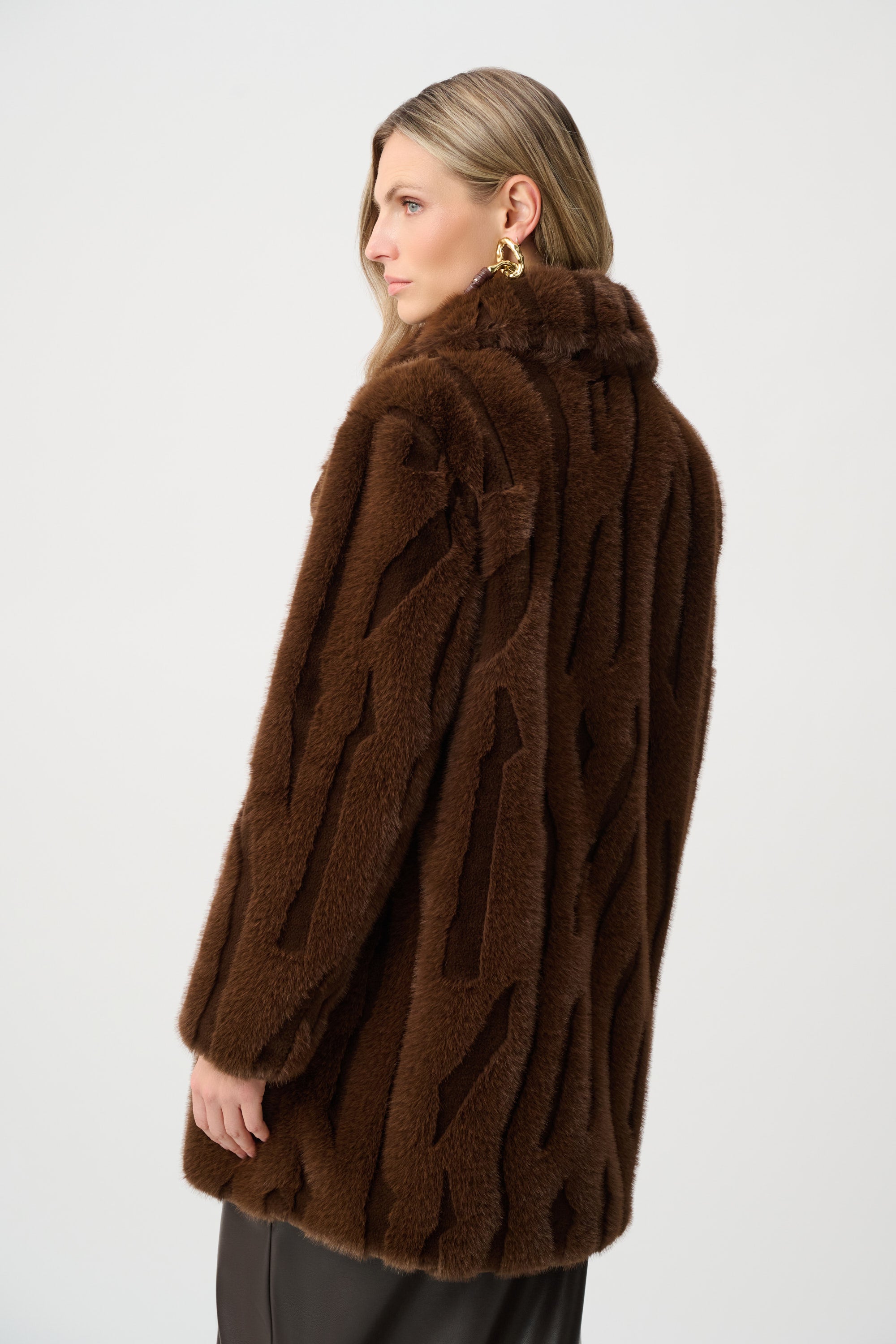 JOSEPH RIBKOFF TEXTURED FAUX FUR NOTCH COLLAR COAT