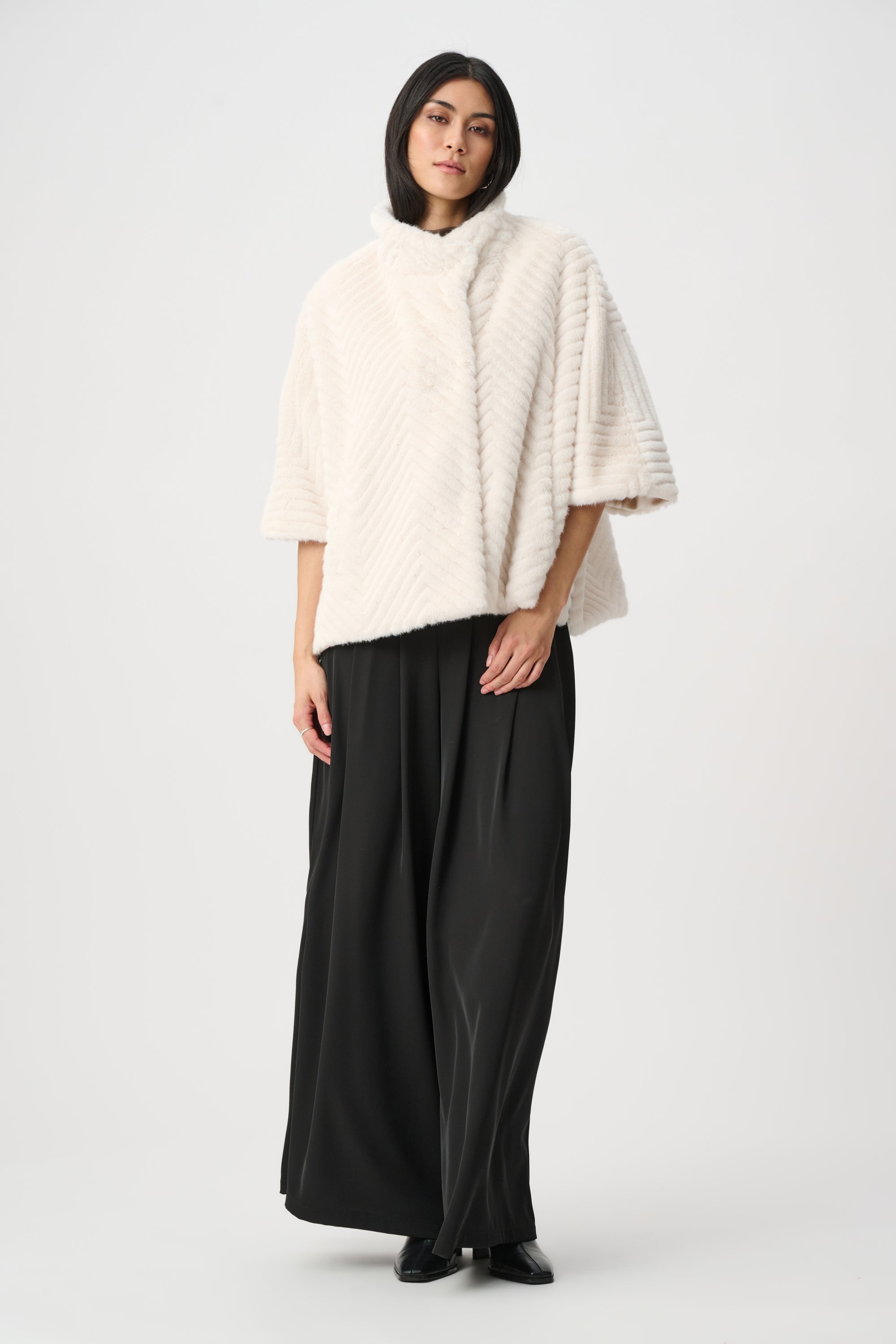 Joseph Ribkoff Chevron Faux Fur Cape-Style Jacket