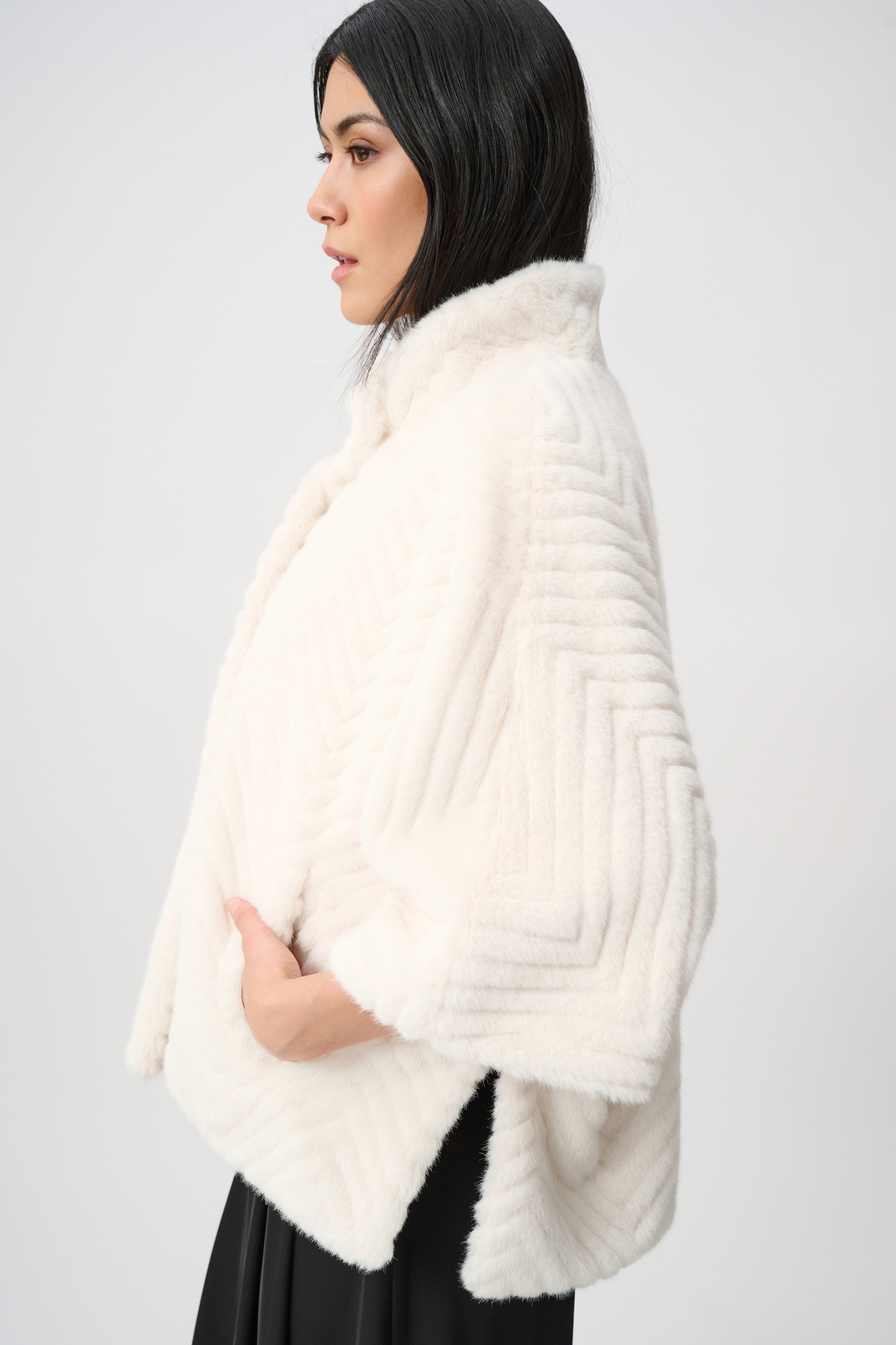 Joseph Ribkoff Chevron Faux Fur Cape-Style Jacket