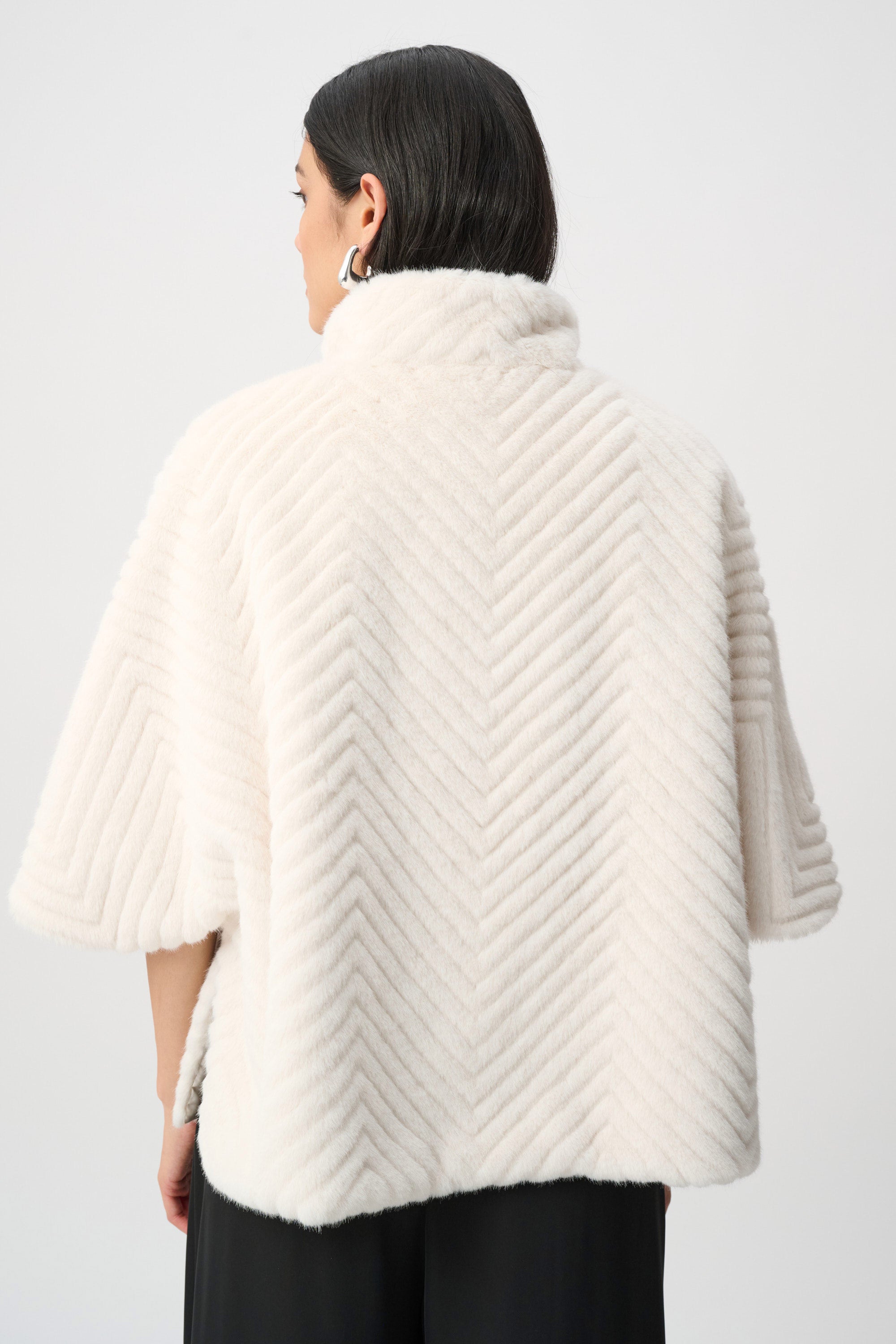 Joseph Ribkoff Chevron Faux Fur Cape-Style Jacket
