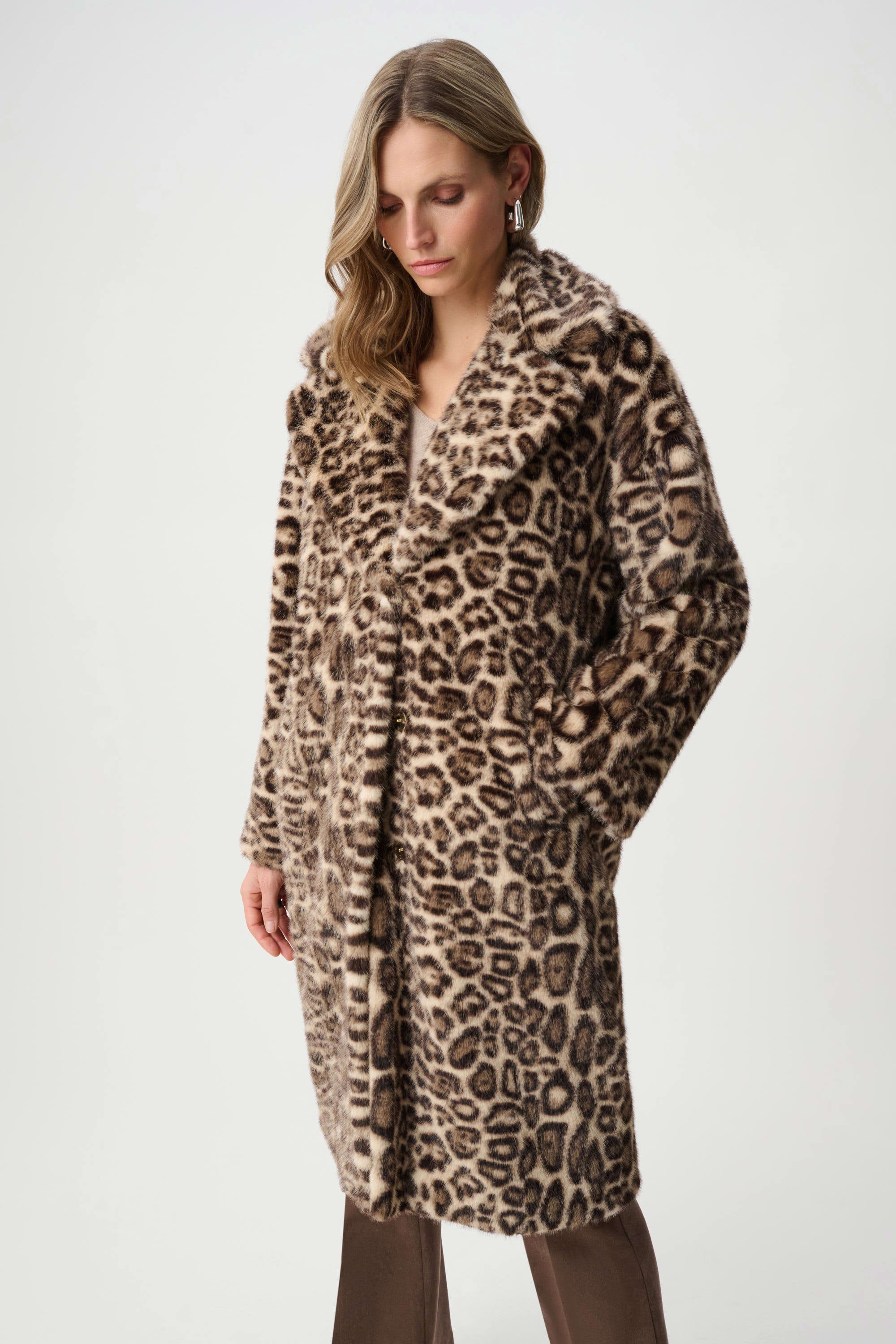 Joseph Ribkoff Faux Fur Leopard Print Straight Coat