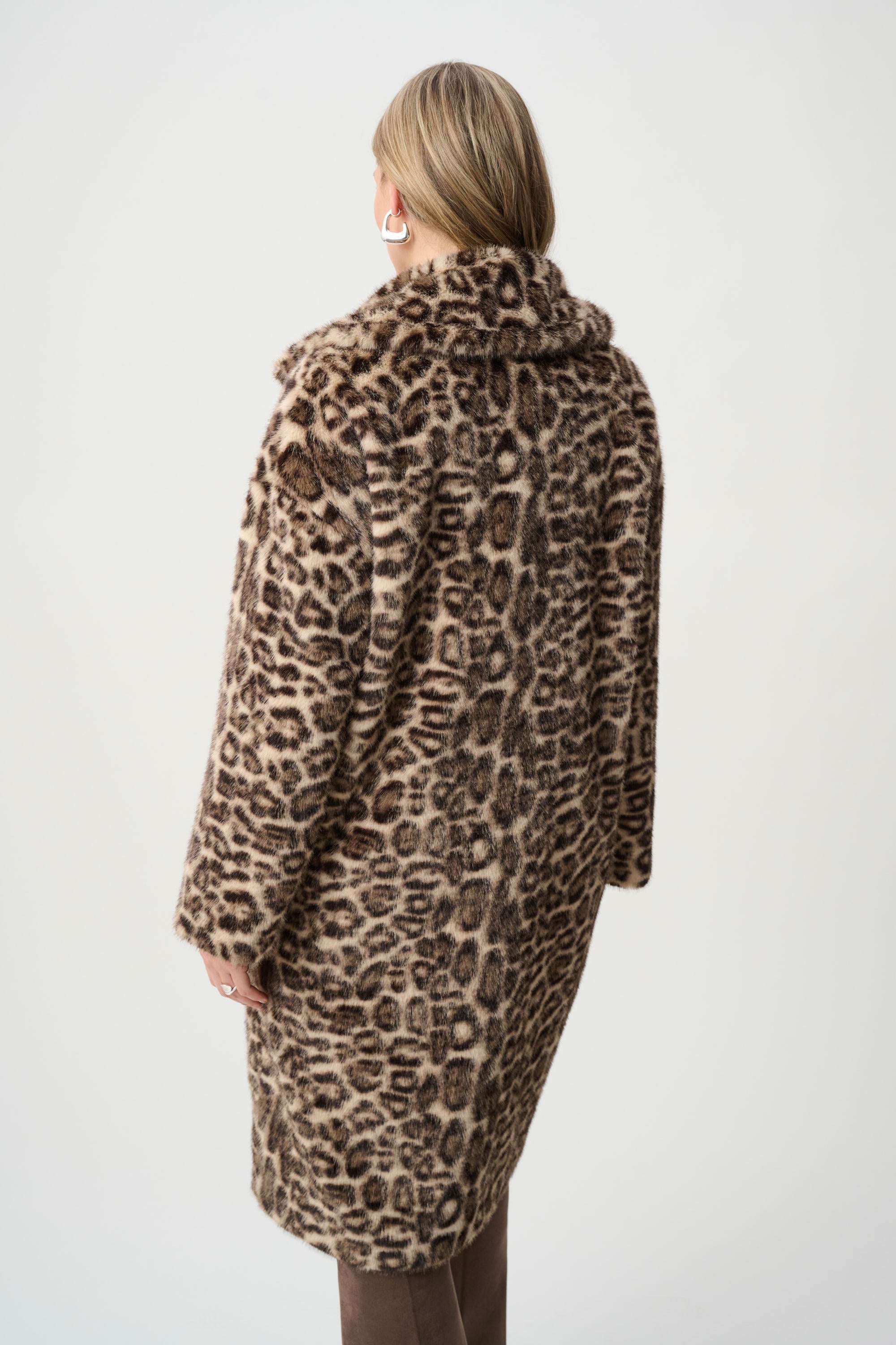 Joseph Ribkoff Faux Fur Leopard Print Straight Coat