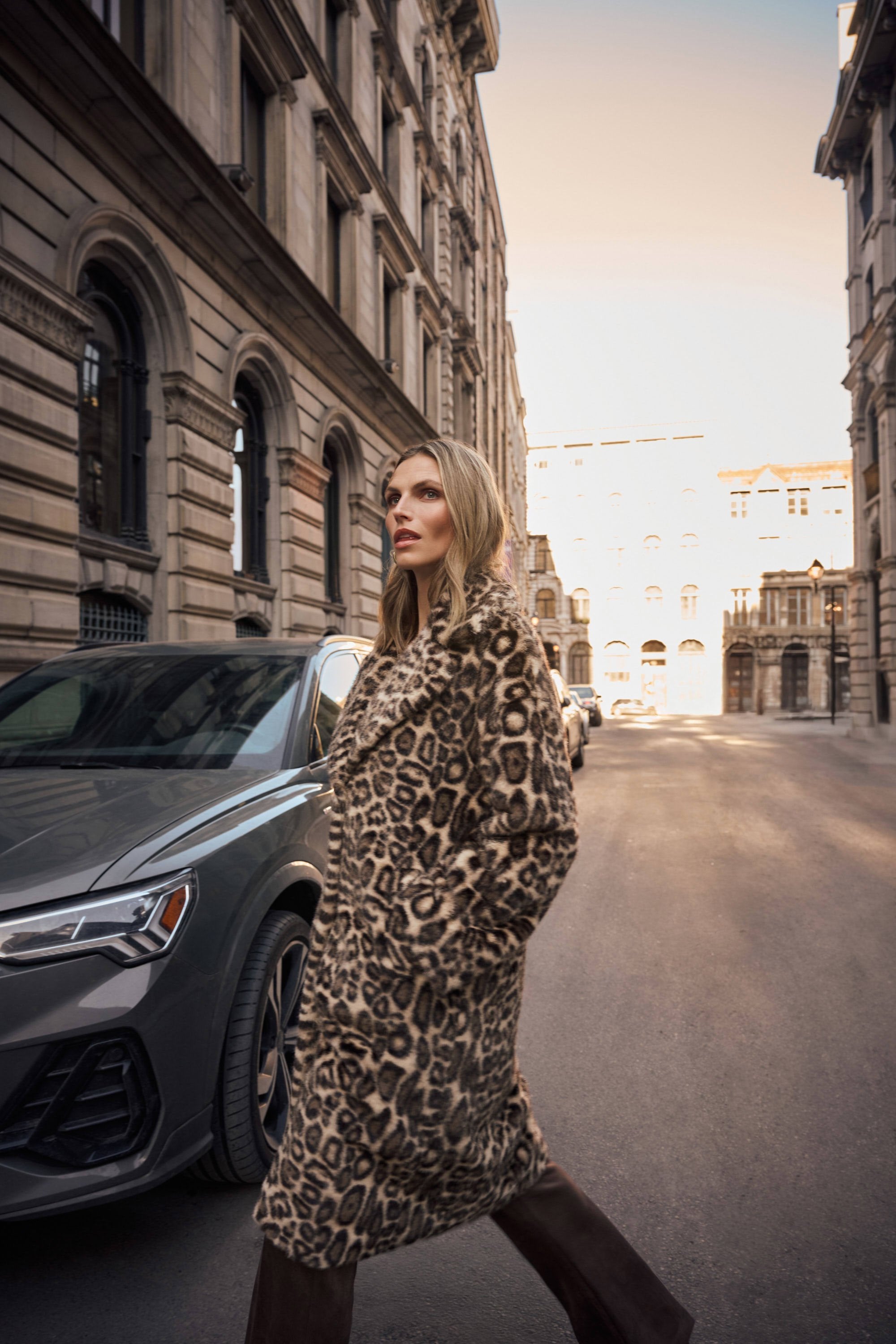 Joseph Ribkoff Faux Fur Leopard Print Straight Coat
