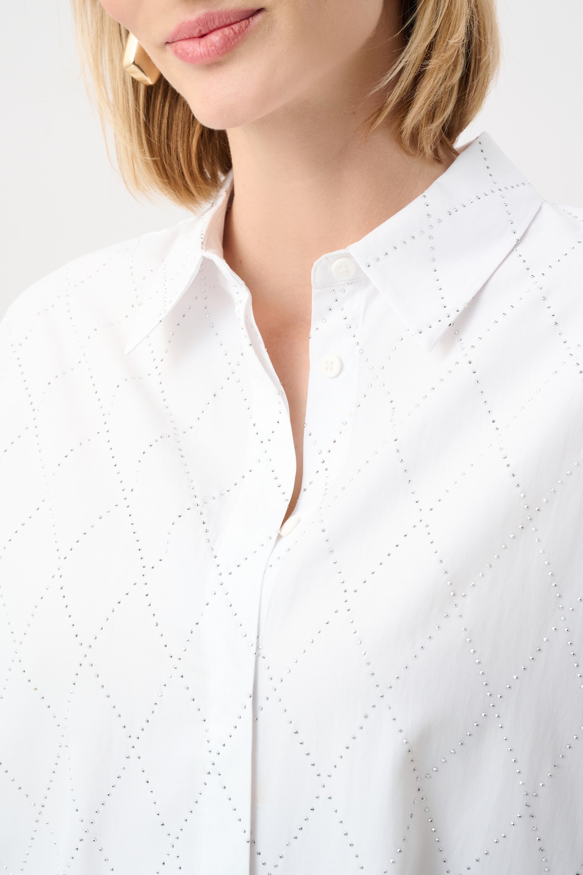 JOSEPH RIBKOFF TENCEL BOXY BLOUSE WITH ALL-OVER RHINESTONE DETAIL