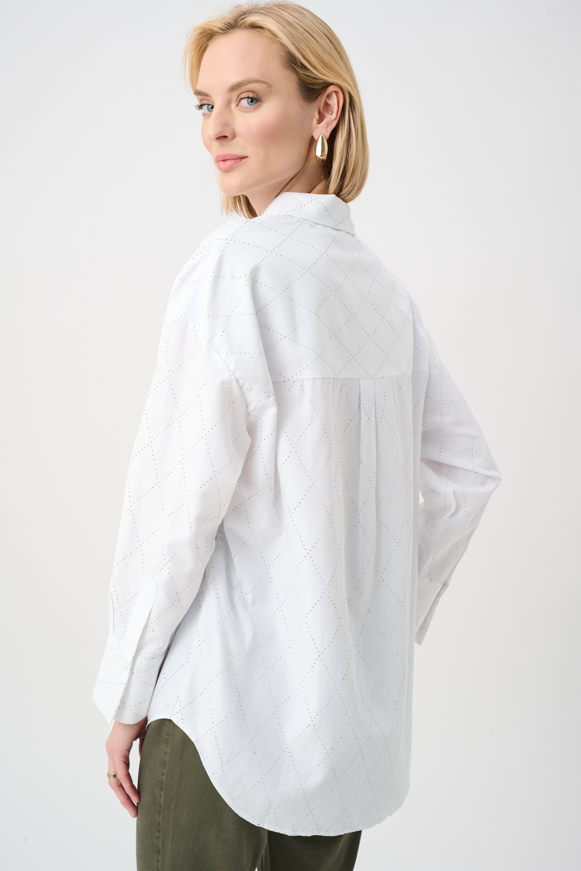 JOSEPH RIBKOFF TENCEL BOXY BLOUSE WITH ALL-OVER RHINESTONE DETAIL