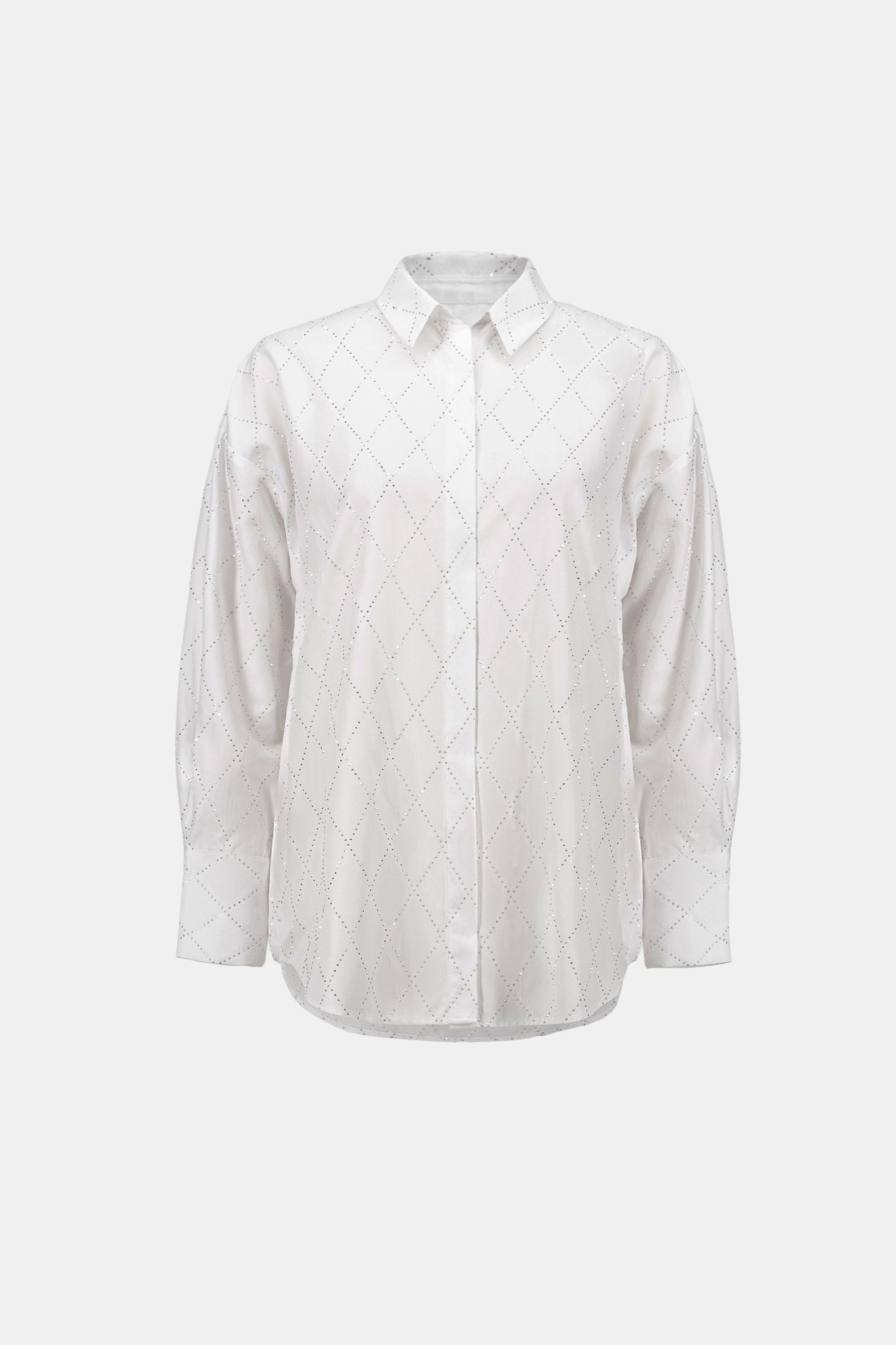 JOSEPH RIBKOFF TENCEL BOXY BLOUSE WITH ALL-OVER RHINESTONE DETAIL