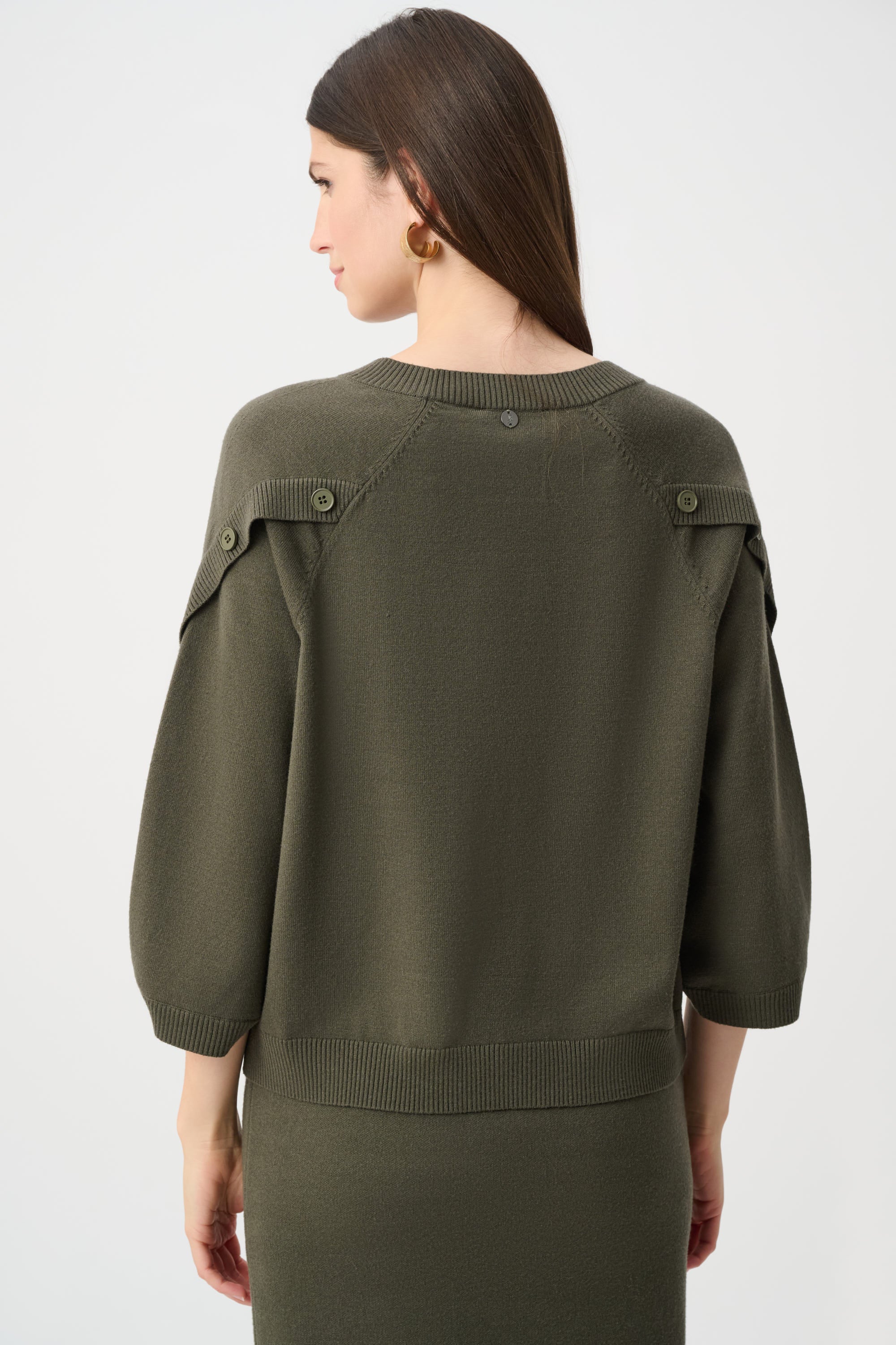 JOSEPH RIBKOFF BRUSHED VISCOSE AND NYLON KNIT TULIP SLEEVE SWEATER