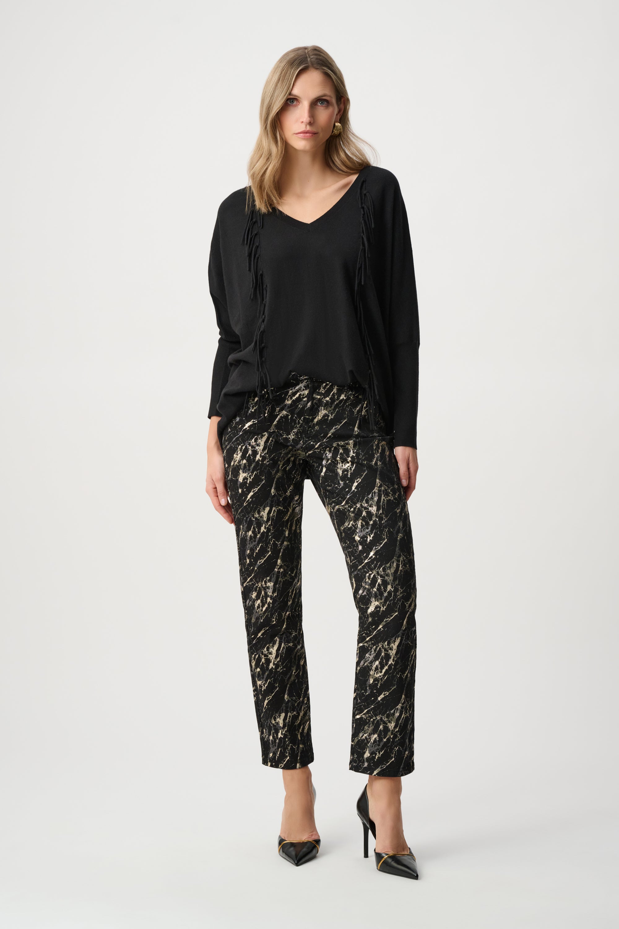 JOSEPH RIBKOFF VISCOSE KNIT FRINGED SWEATER