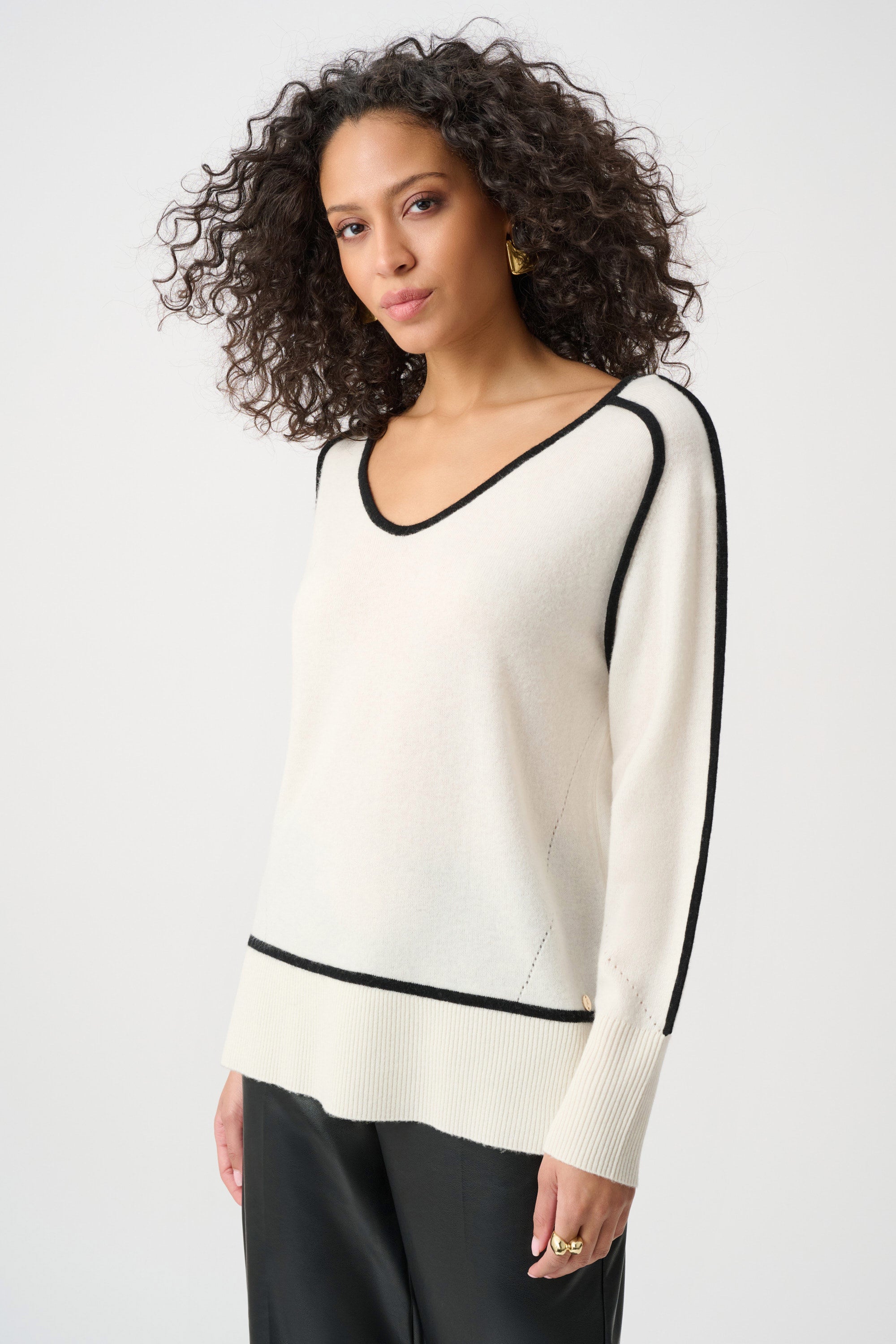 Joseph Ribkoff Cashmere and Wool Contrast Trim Sweater