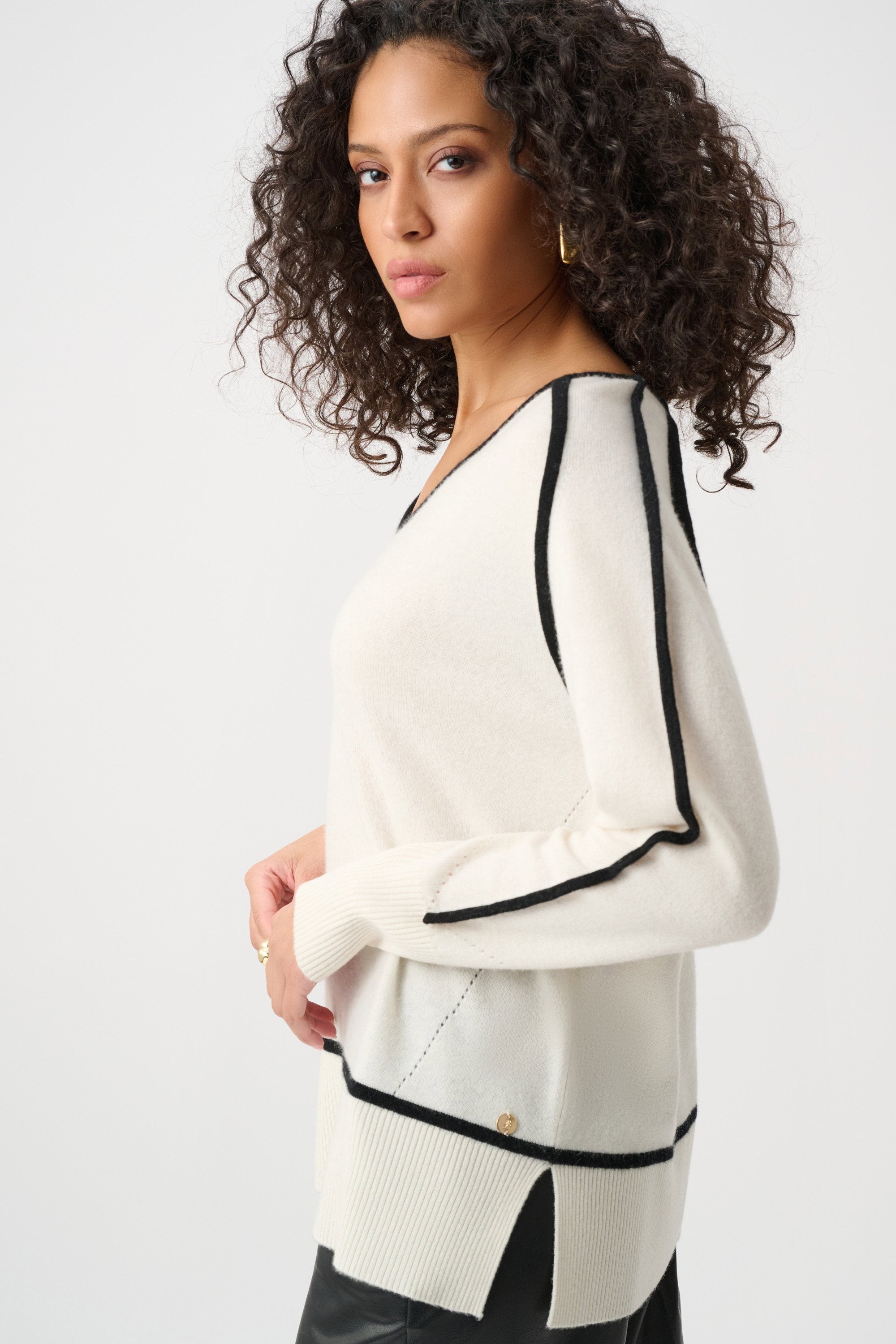 Joseph Ribkoff Cashmere and Wool Contrast Trim Sweater