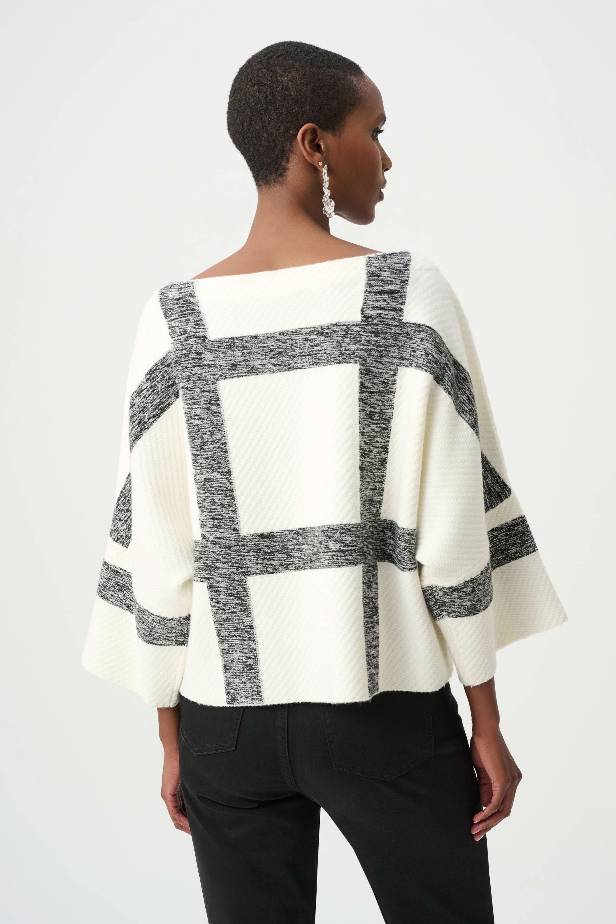 Joseph Ribkoff Brushed Viscose and Nylon Plaid Boat-Neck Sweater