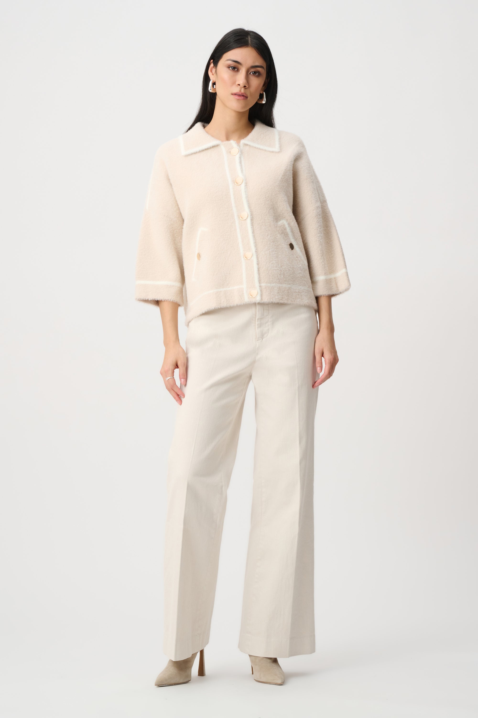 Joseph Ribkoff Feather Yarn Knit Boxy Jacket