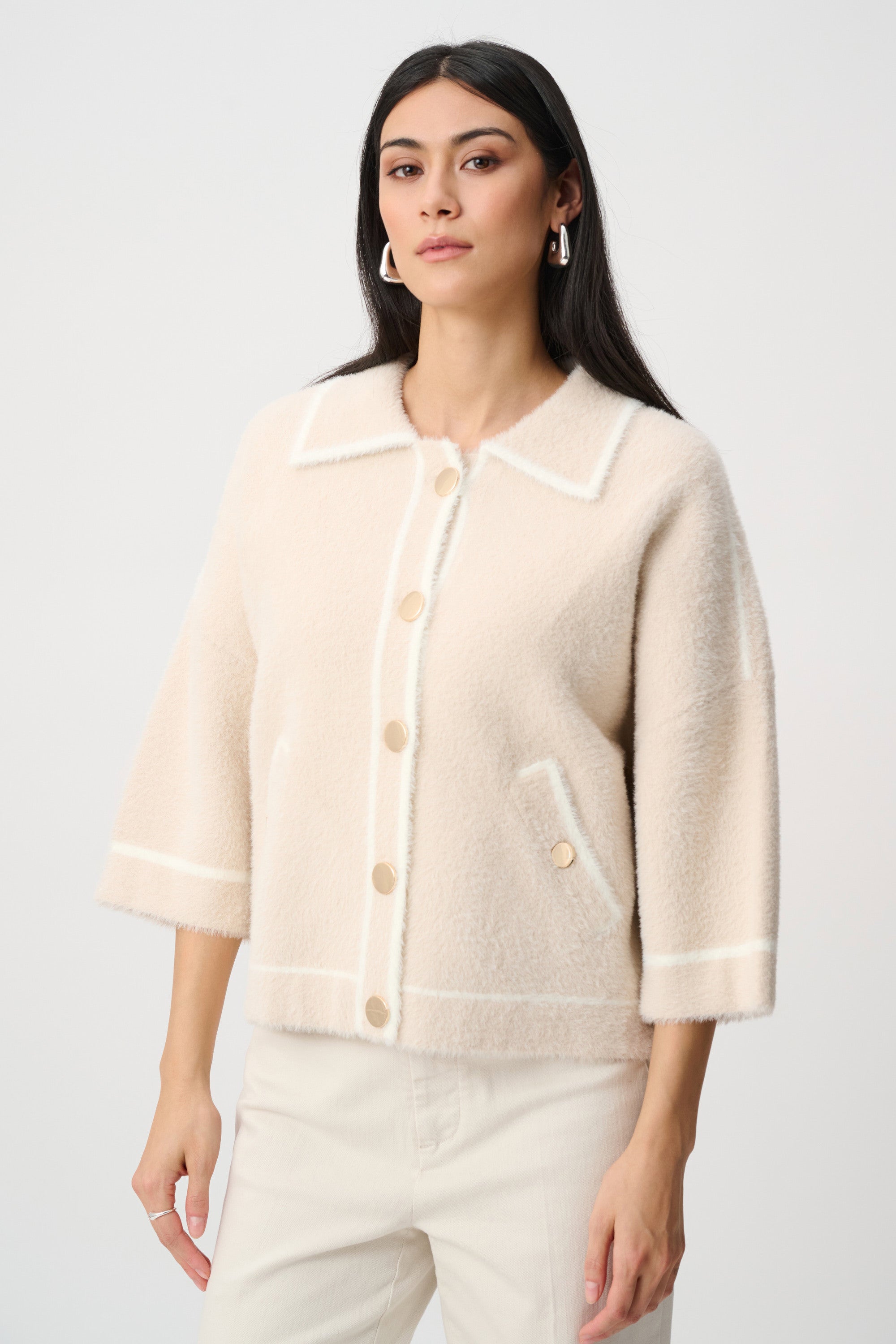 Joseph Ribkoff Feather Yarn Knit Boxy Jacket