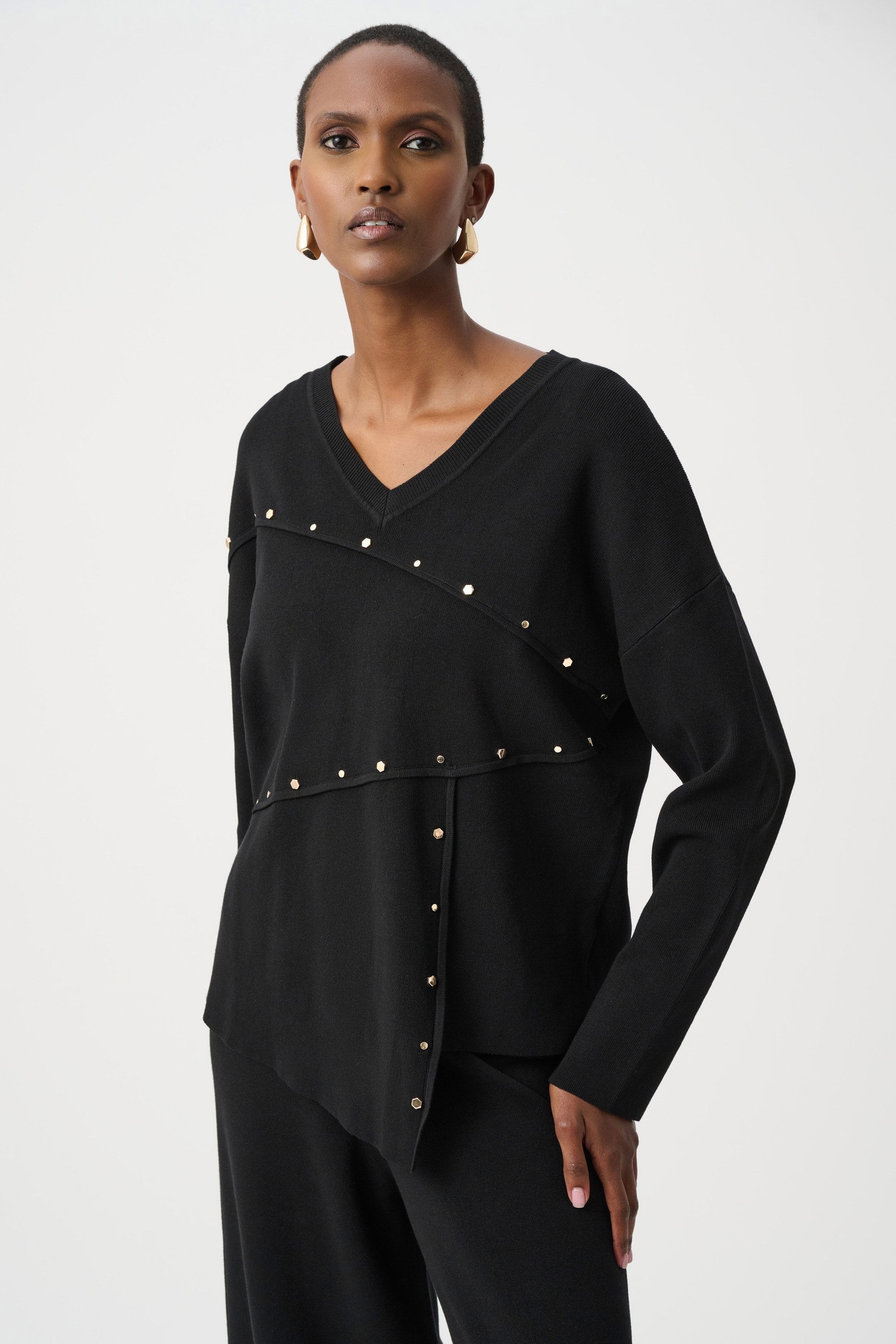 Joseph Ribkoff Asymmetric Sweater With Metal Stud Detail