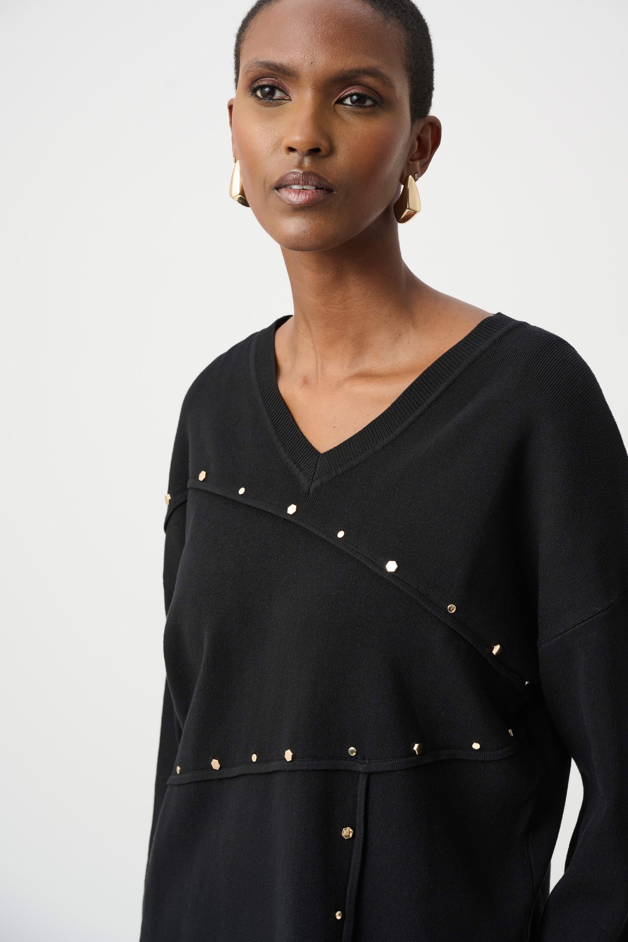 Joseph Ribkoff Asymmetric Sweater With Metal Stud Detail