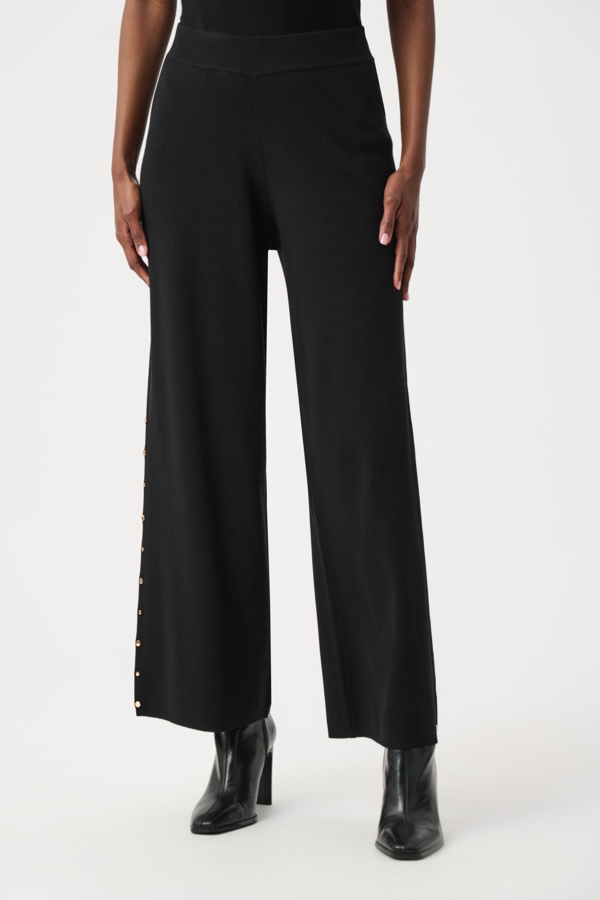 Joseph Ribkoff Wide Leg Pull-On Sweater Pants With Metal Stud Detail