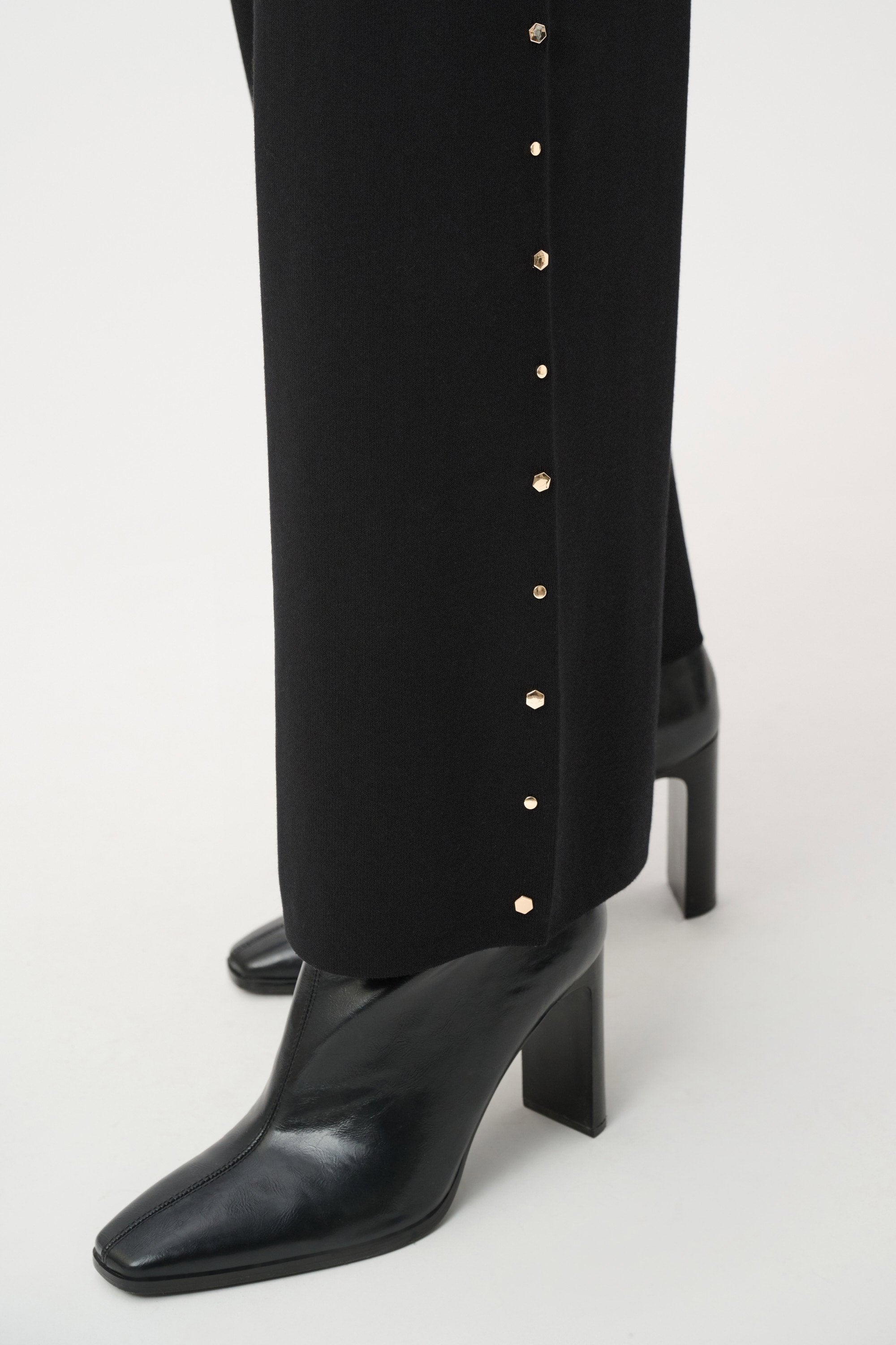 Joseph Ribkoff Wide Leg Pull-On Sweater Pants With Metal Stud Detail